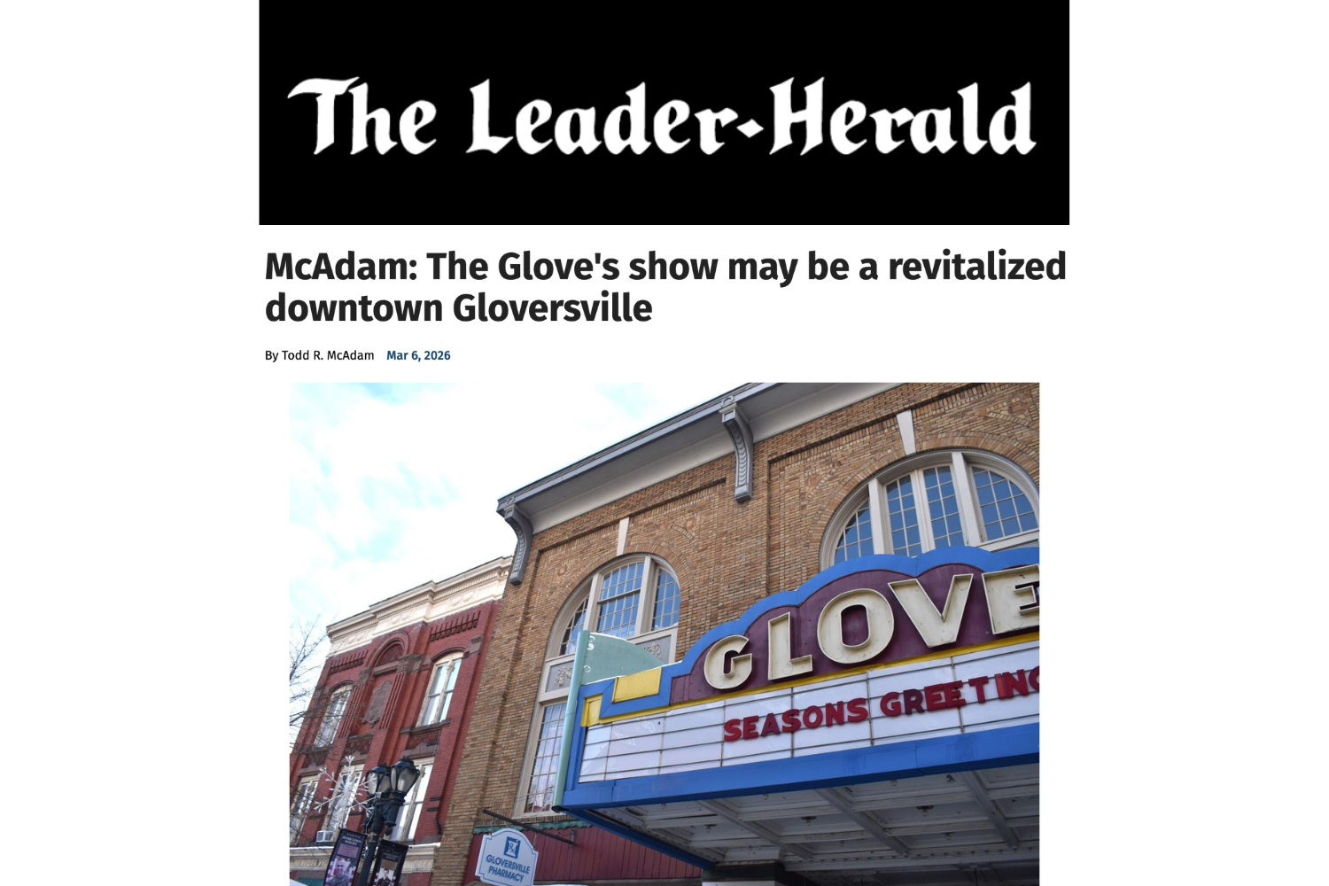 ARTICLE: McAdam: The Glove's show may be a revitalized downtown Gloversville