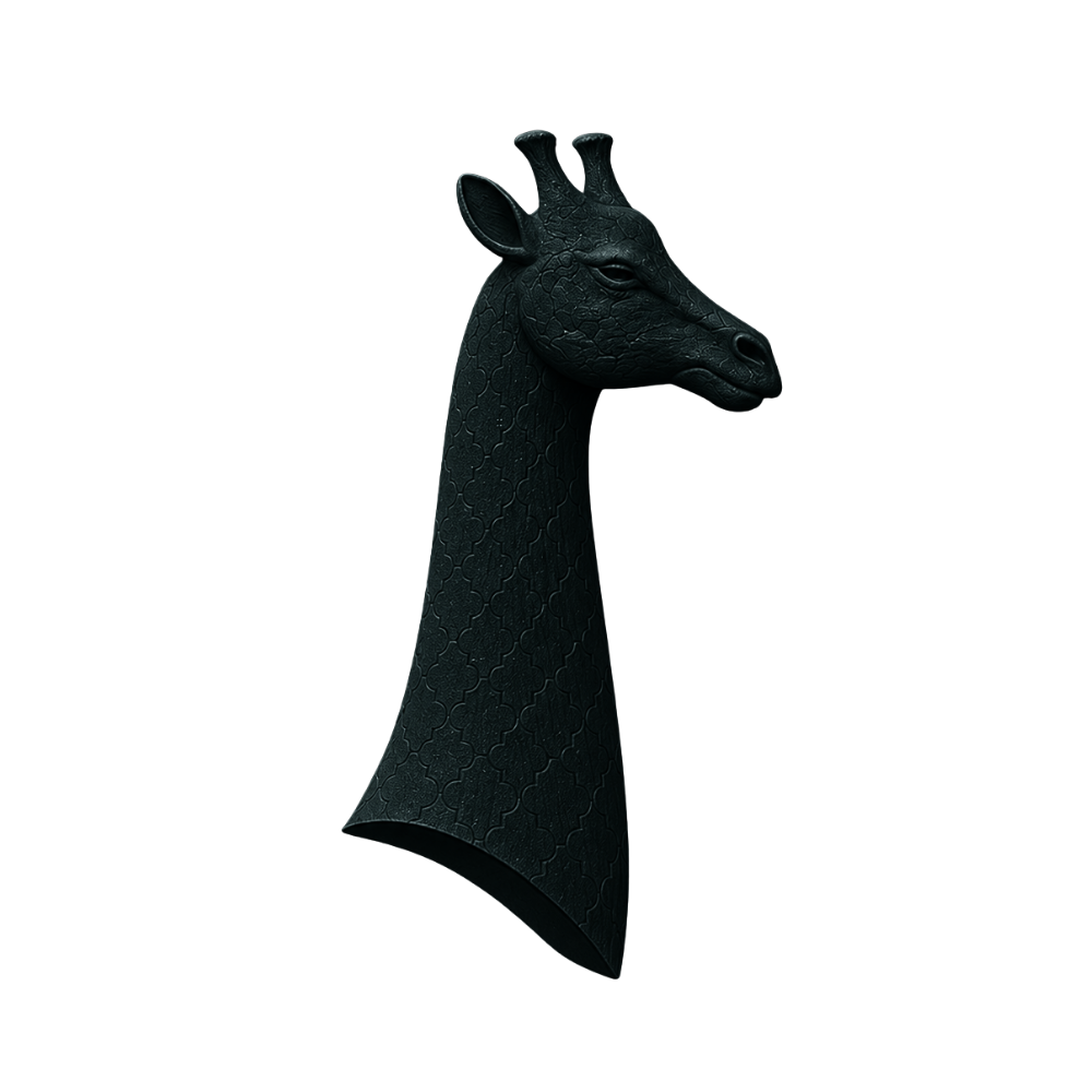 Saint, Standard-Bearer of Maison Djordje. Teal giraffe crest mounted on Maison Djordje house roof—symbol of consciousness and architectural refinement