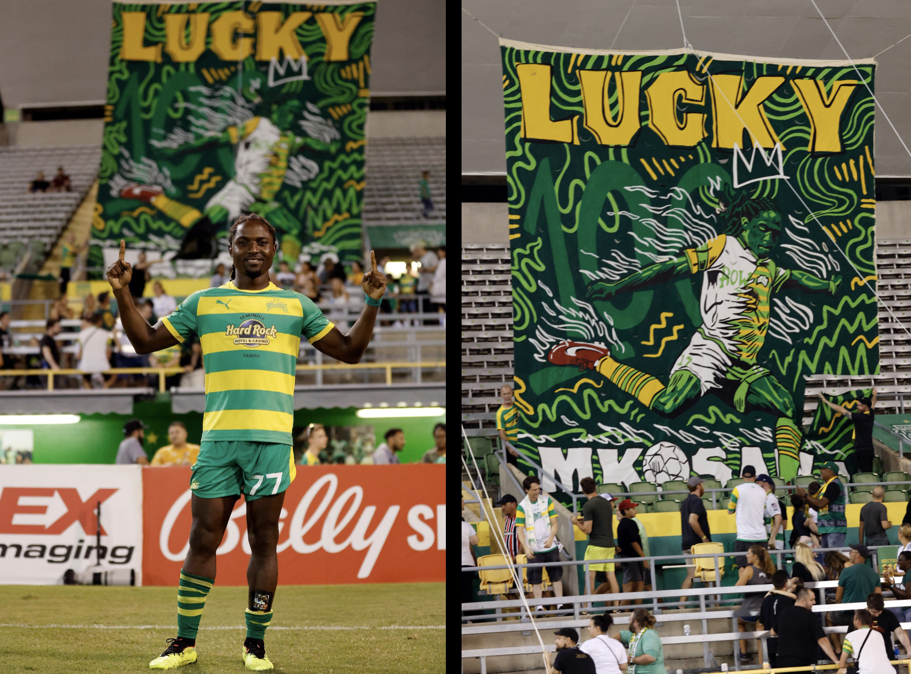 TIFO Design celebrating Lucky Mkosana's 100th Cap for the Tampa Bay Rowdies