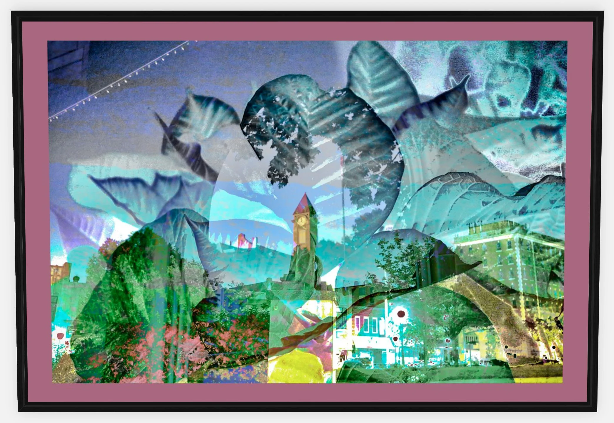 #588 "Campus Jewel" ©2025 RG Vargo PhotoMontage Art.  41.5" x 28.5" signed Black Wood frame canvas print. $700#588
