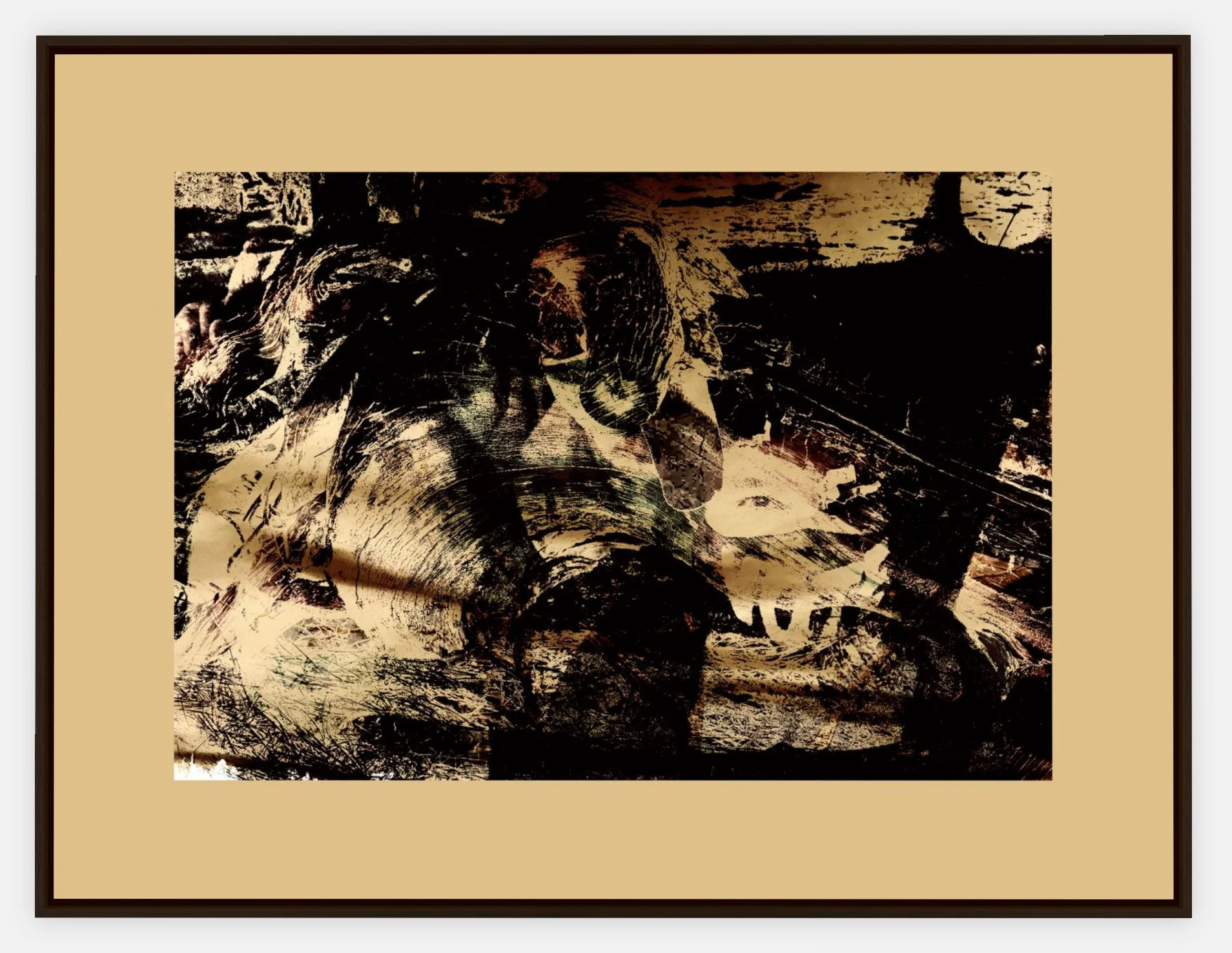 #776 "Eye of the Storm" ©2025 RG Vargo PhotoMontage Art. 46.5" x 35.5" signed Espresso Wood framed canvas print. $850