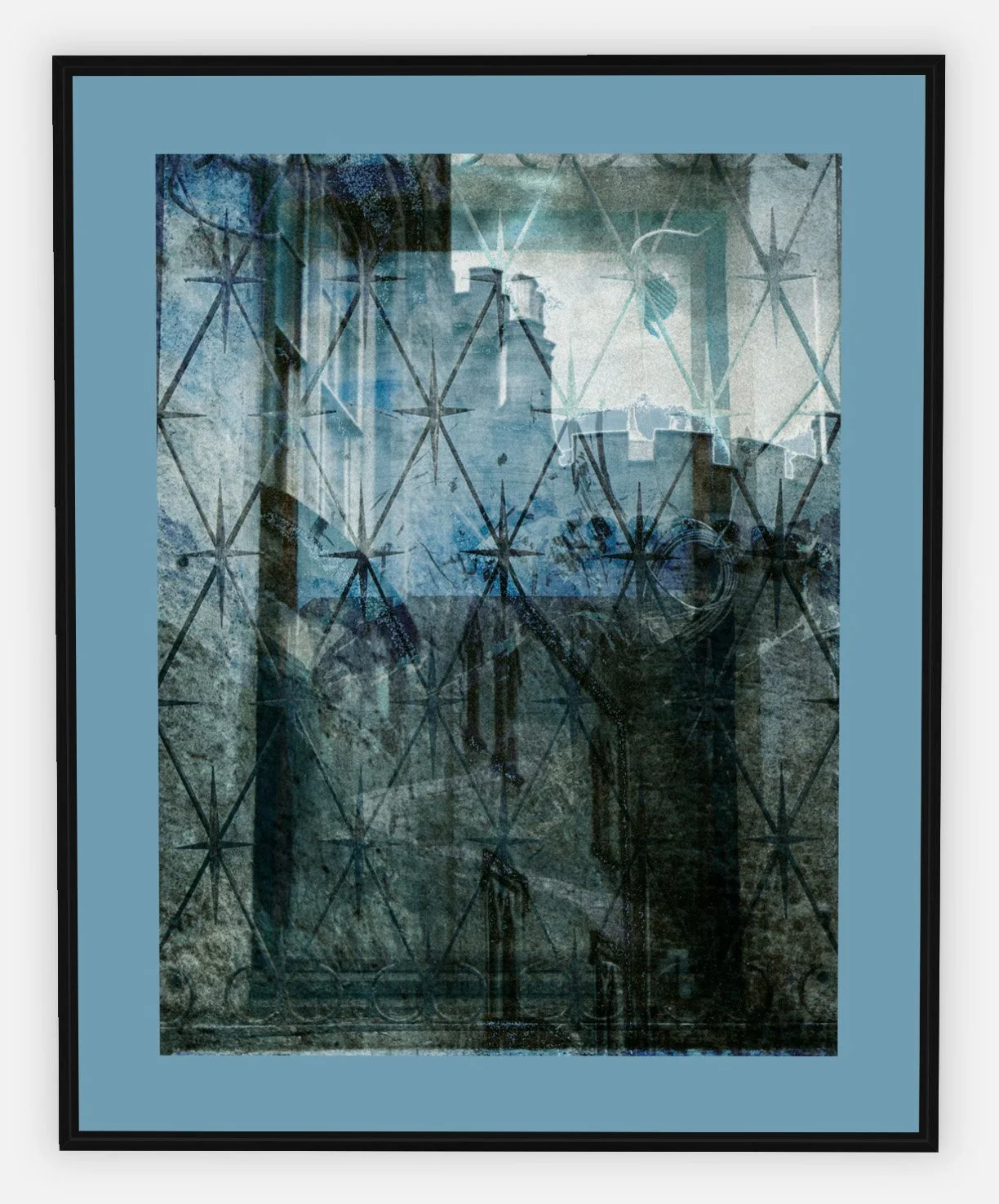 #818 "Through the Cut Glass" ©2025 RG Vargo PhotoMontage Art. 33.5" x 41.5" signed Black Wood framed canvas print.