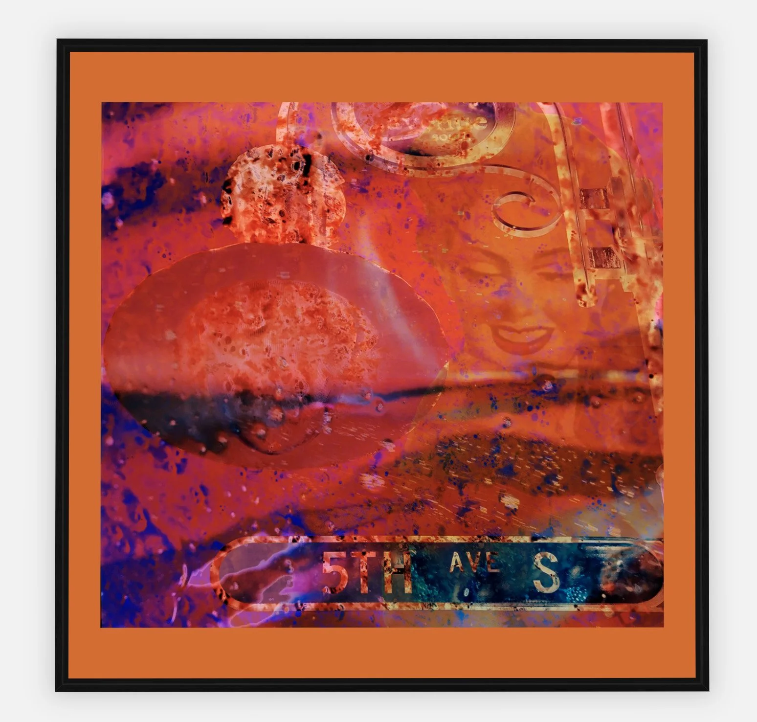 #1099 "Temptation" ©2025 RG Vargo PhotoMontage Art. 36.5" x 36.5" signed Black Wood framed canvas print. $750