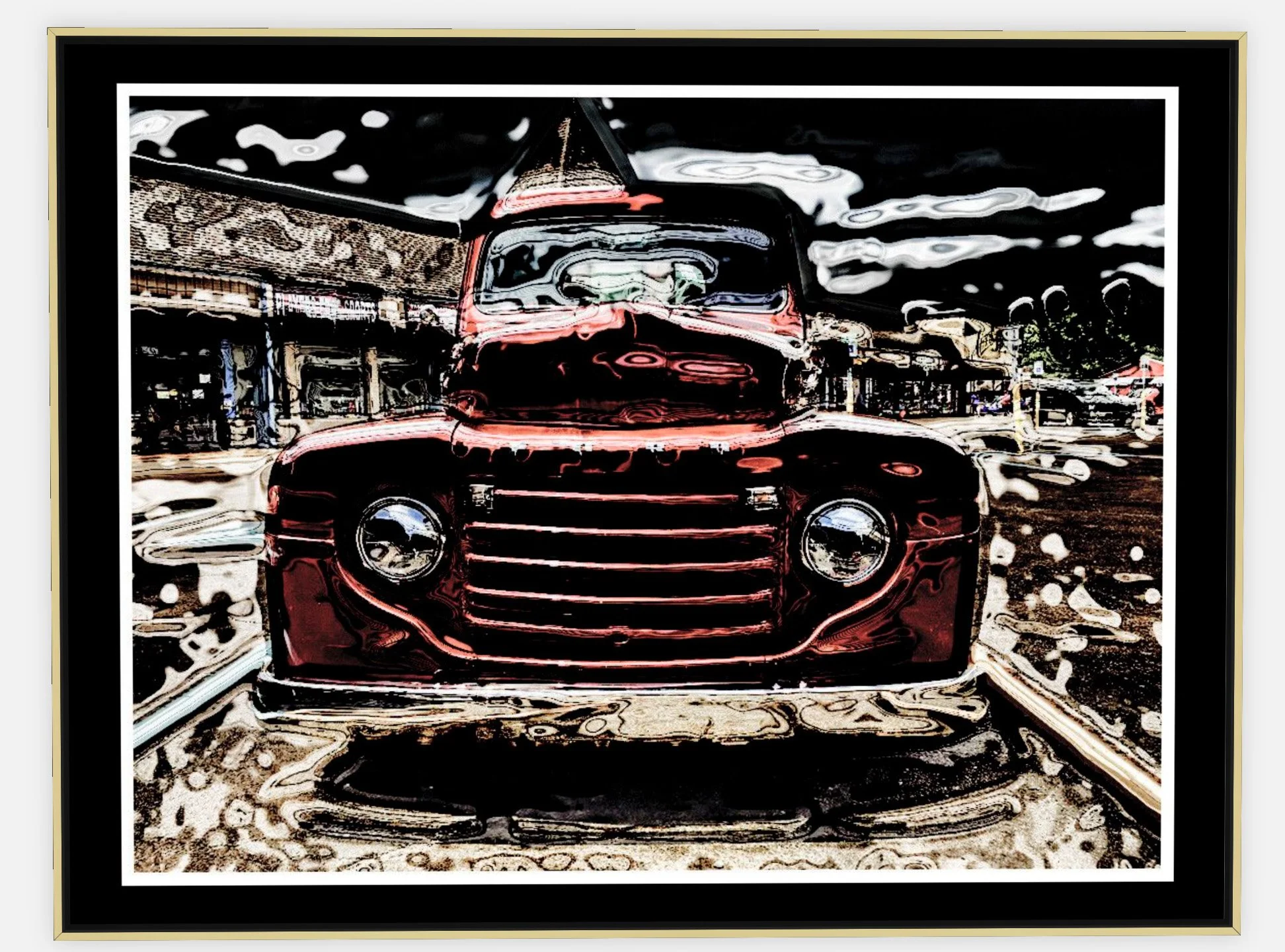 #648 "Red Country Ride" ©2025 RG Vargo PhotoMontage Art. 54.5" x 41.5" signed Gold framed canvas print.