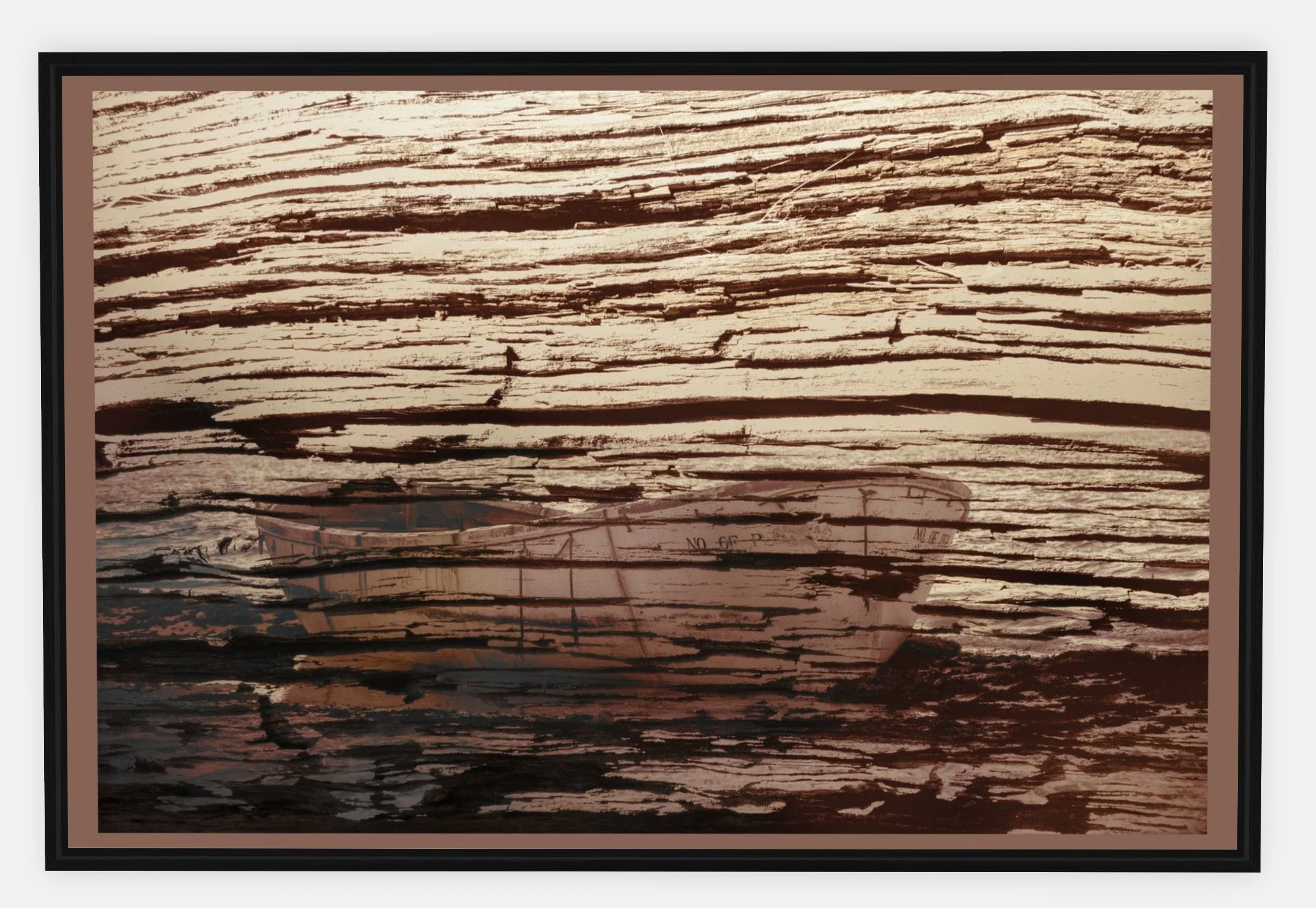 #892 "Drift Wood Off to Sea" ©2025 RG Vargo PhotoMontage Art. 39.5" x 26.5" signed Black Wood framed canvas print. $700