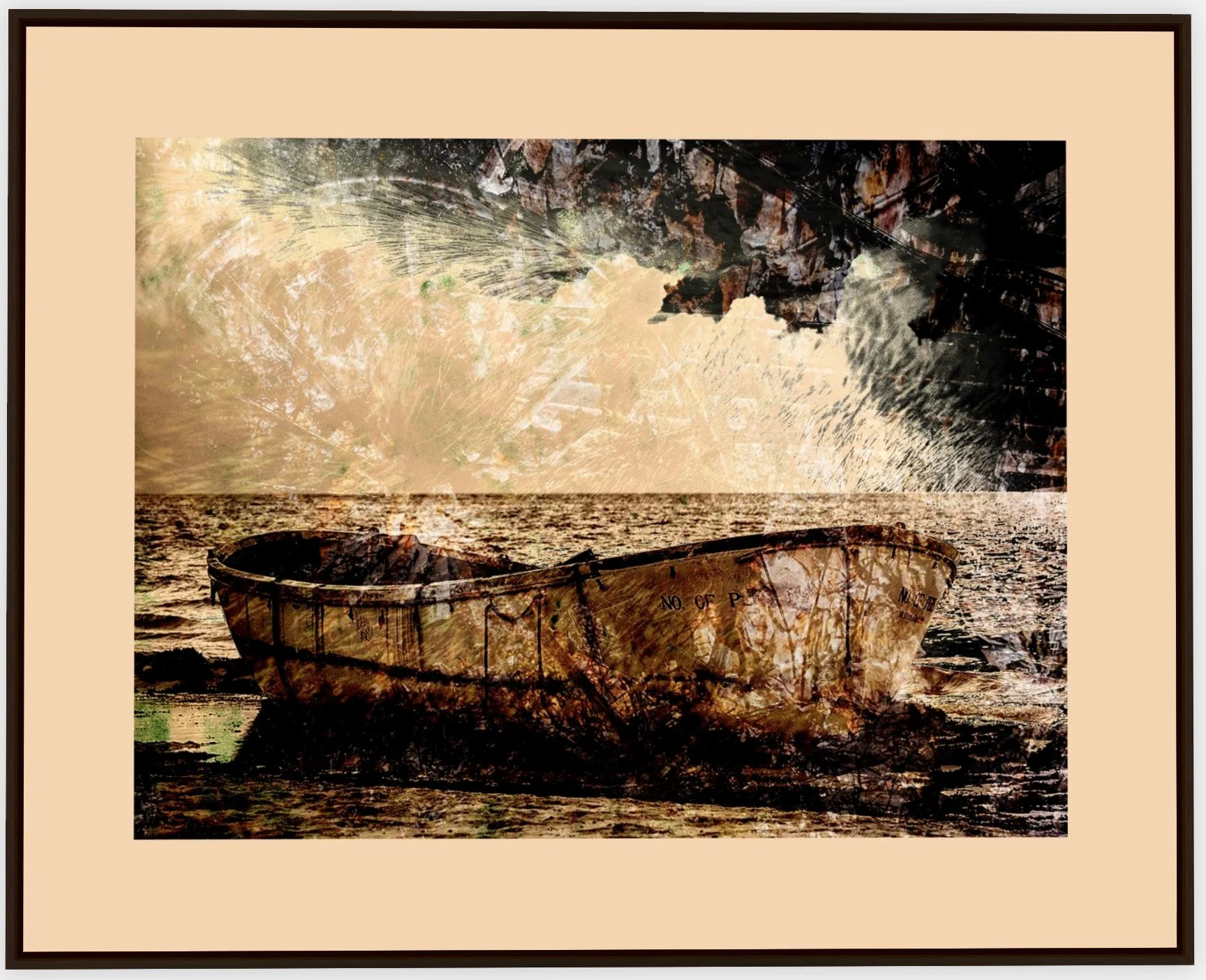 #753 "A Boat Load of Fishing" ©2025 RG Vargo PhotoMontage Art. 51.5" x 41.5" signed Espresso framed canvas print.