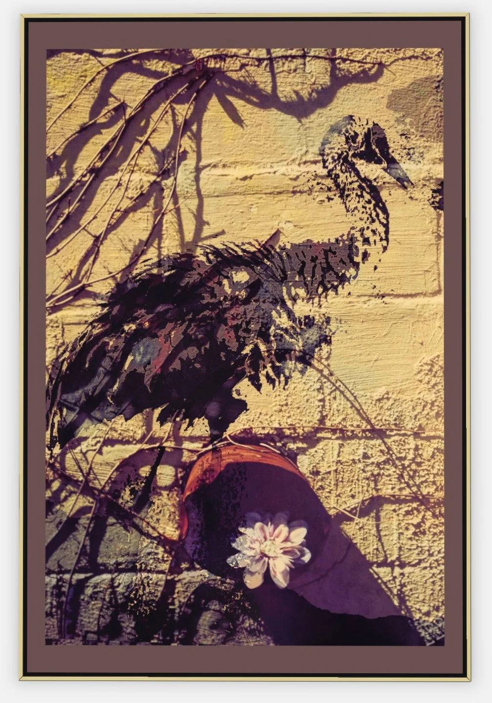 #404 "Pretty Pelican" ©2025 RG Vargo PhotoMontage Art. 41.5" x 61.5" signed Gold framed canvas print.