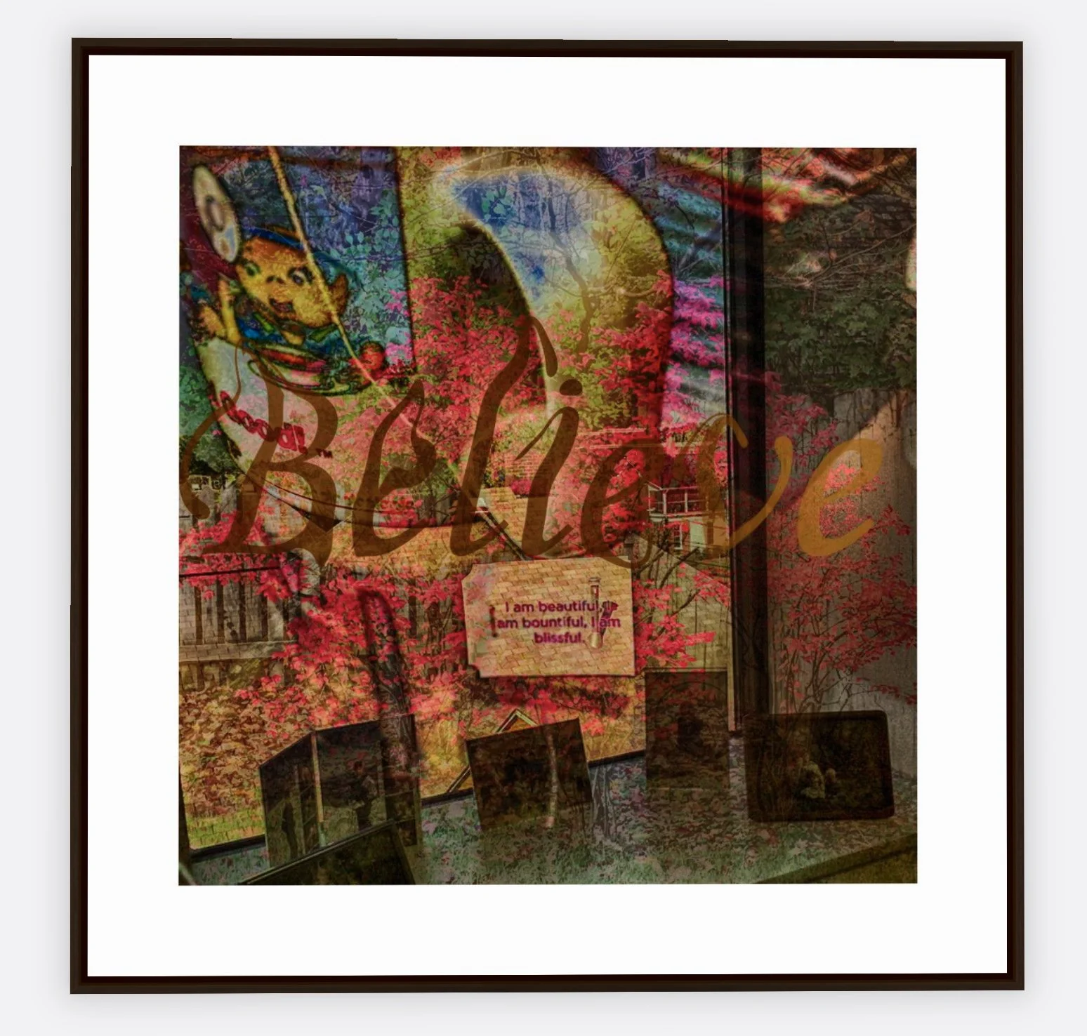 #094 "Self Talk" ©2025 RG Vargo PhotoMontage Art. 41.5" x 41.5" signed Espresso Wood framed canvas print. $550