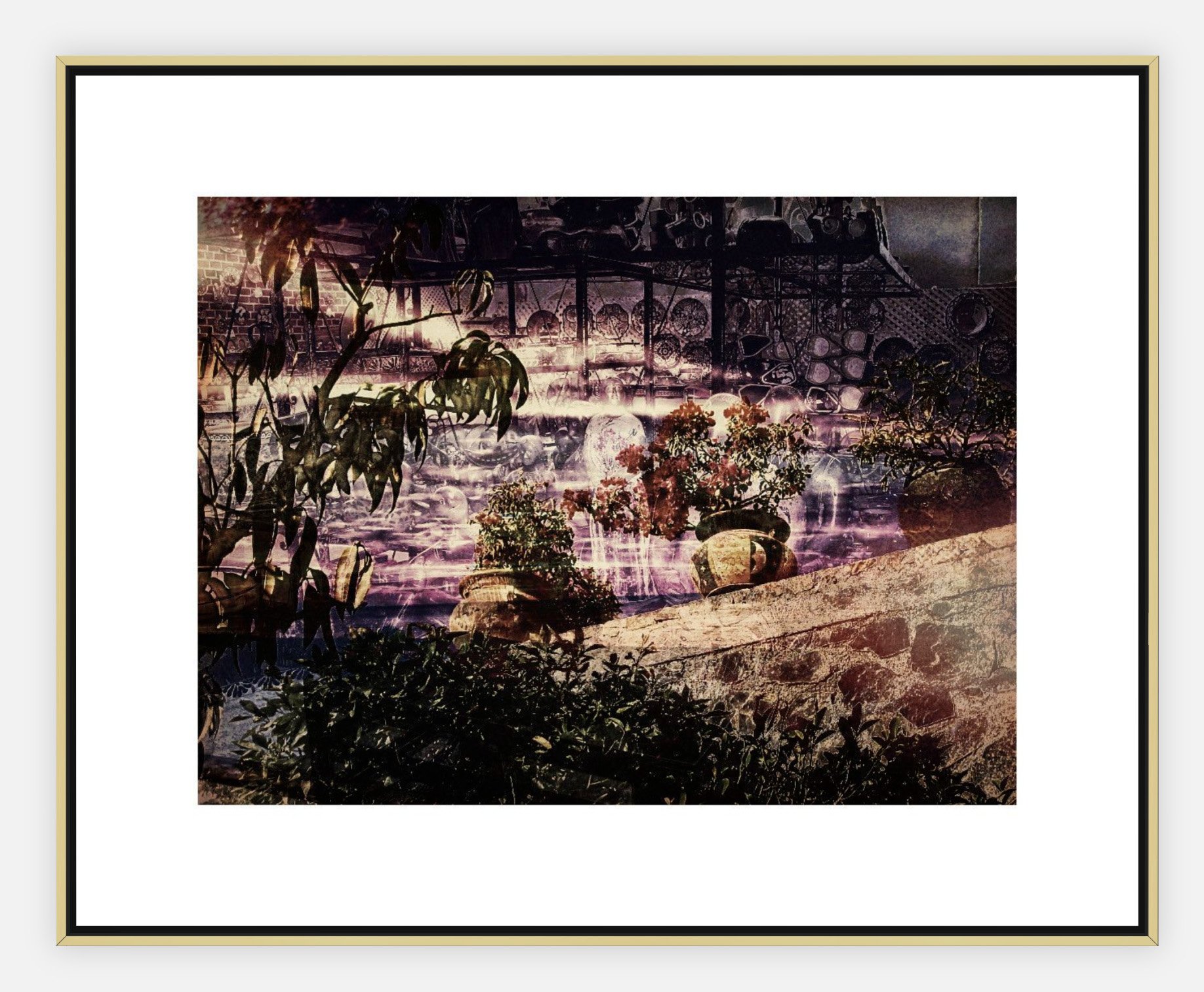 #277 "Cabo Stone Pots" ©2025 RG Vargo PhotoMontage Art.  41.5" x 33.5" signed Gold framed canvas print. $750