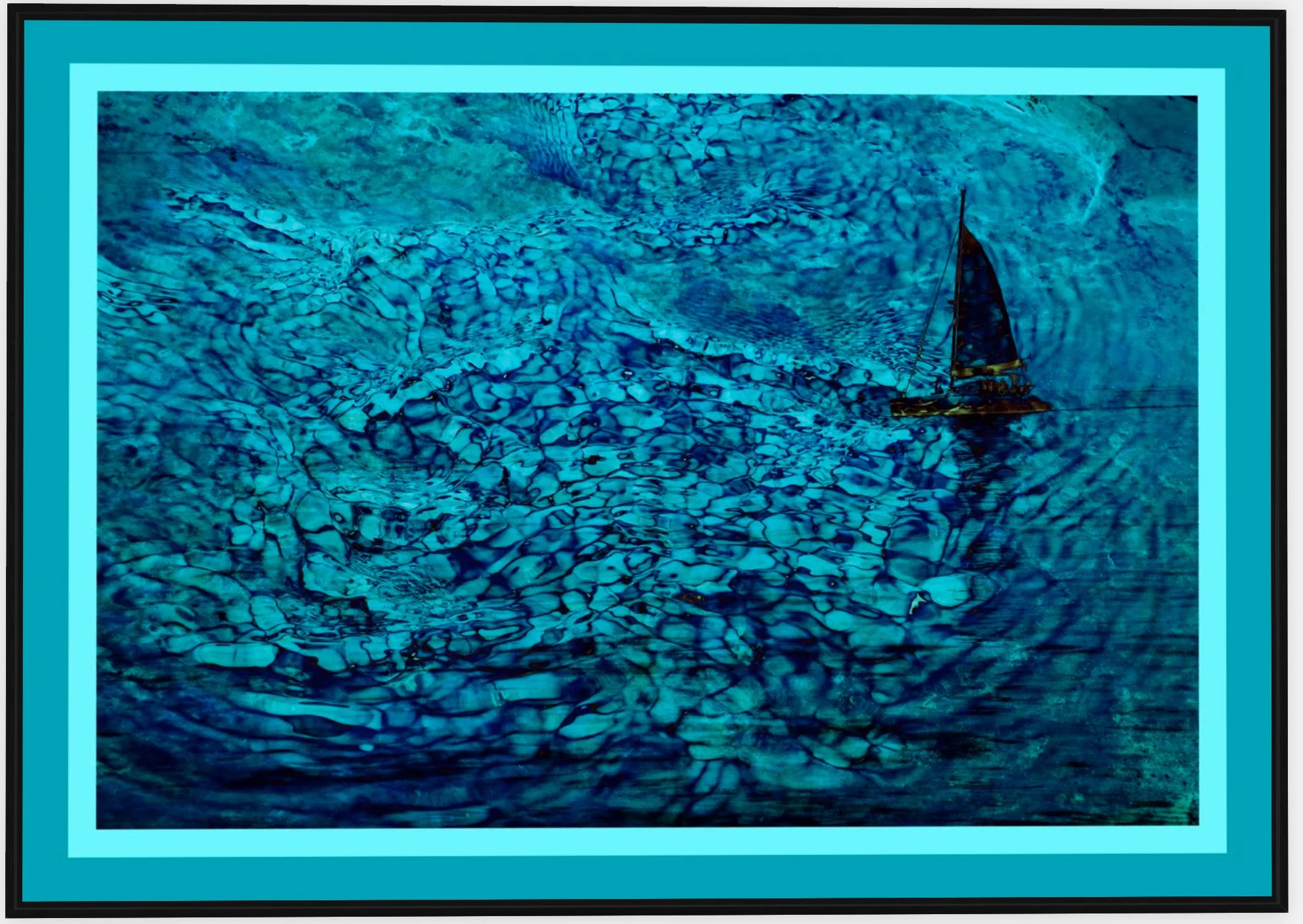#633 "Lost in the Deep Blue Sea" ©2025 RG Vargo PhotoMontage Art. 58.5" x 41.5" signed Black framed canvas print.