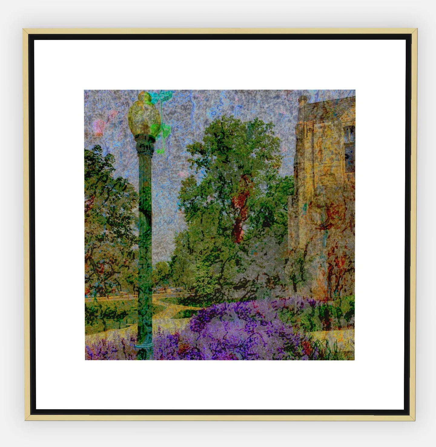 #210 "Path of Knowledge" ©2025 RG Vargo PhotoMontage Art. 25.5" x 25.5" signed Gold framed canvas print. $400