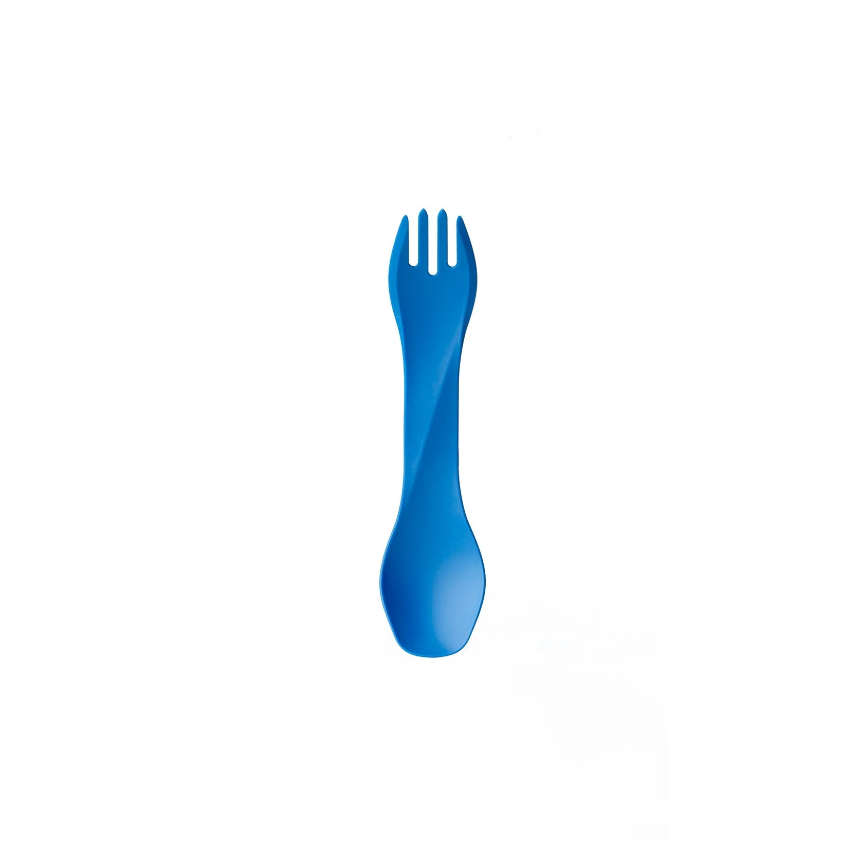 Blue plastic spork isolated on a white background.