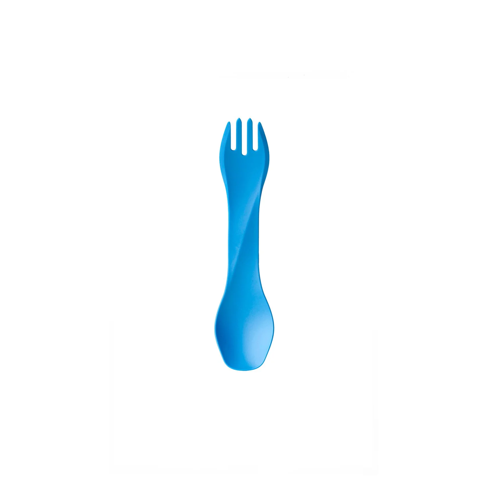 Blue plastic spork isolated on white background.