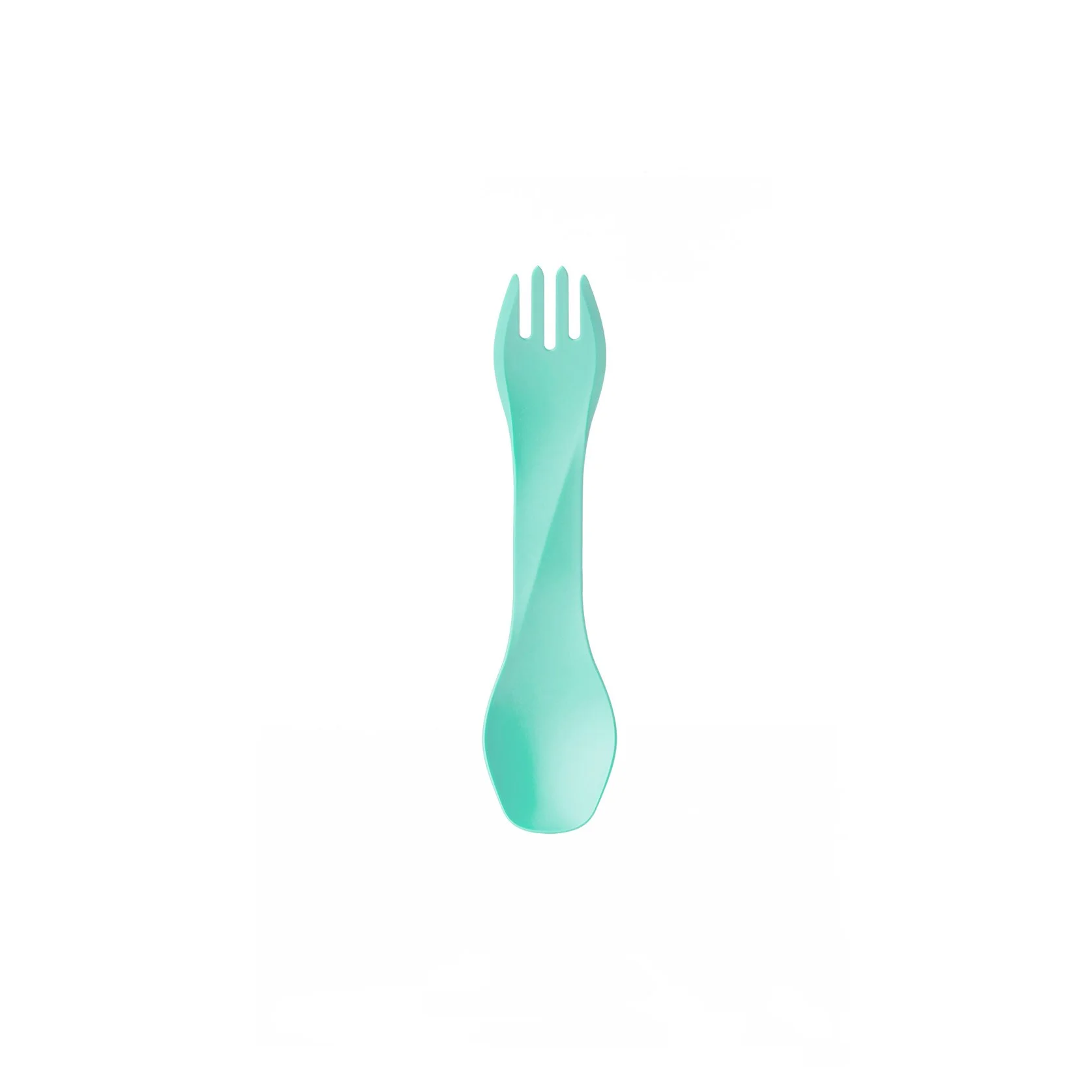 Turquoise spork on white background