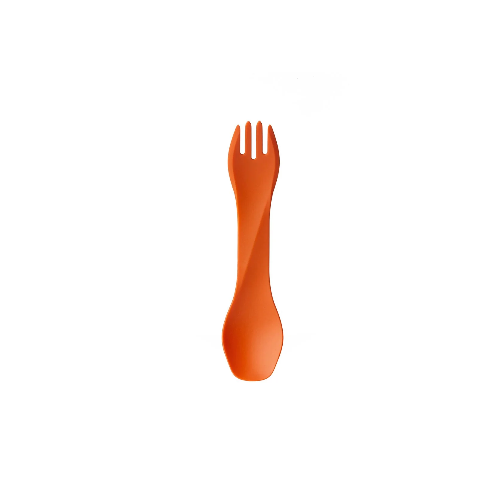 Orange spork utensil isolated on white background