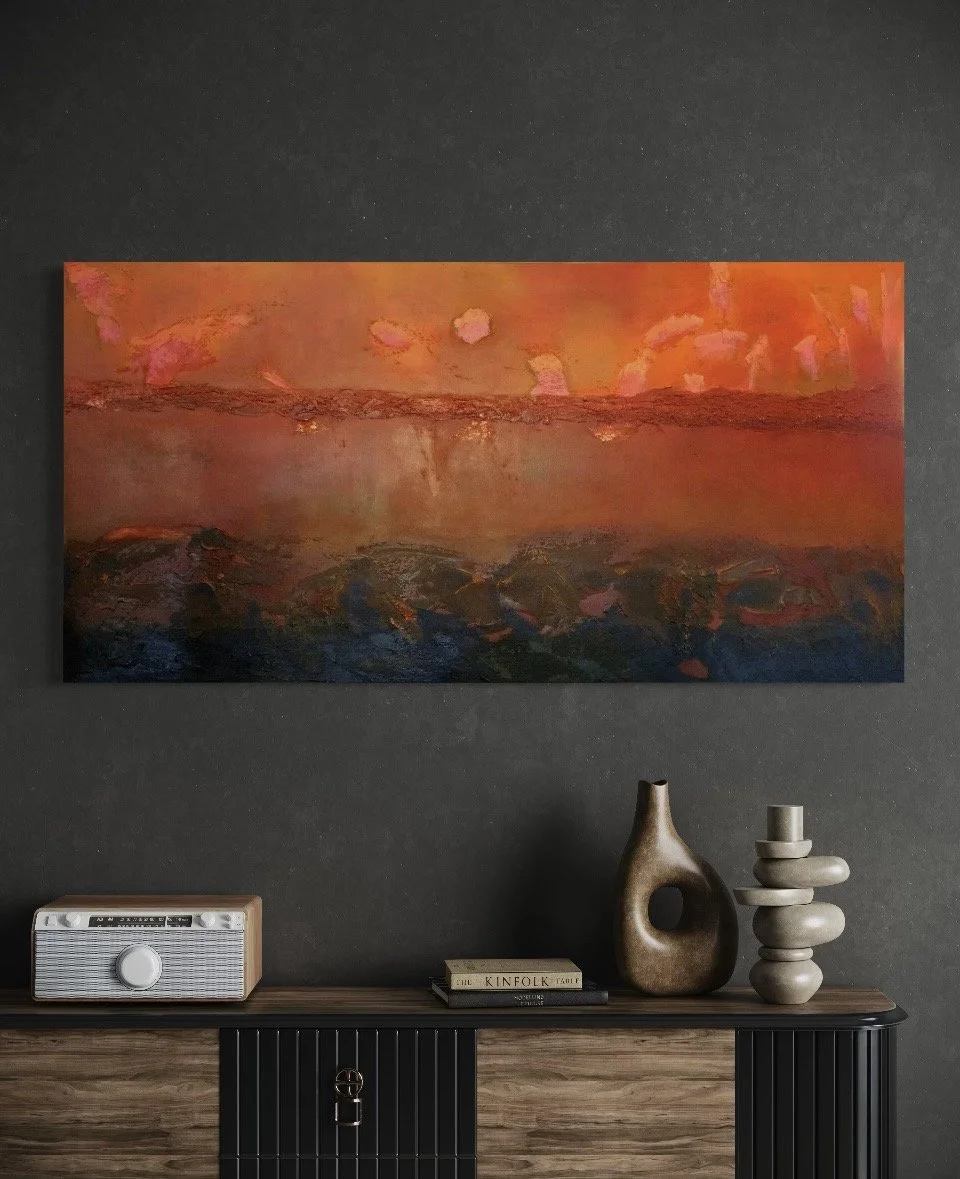 " Rising Sun 2 ."   2025
Acrylic on canvas    24 x 48  inches.