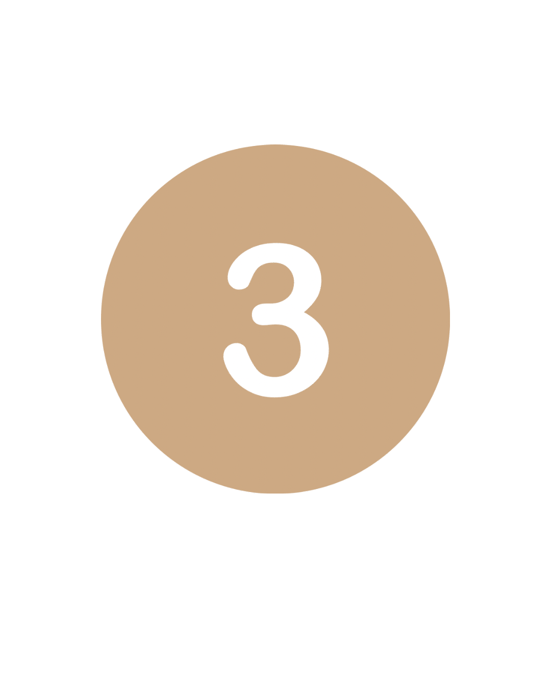 A beige circle with the number 3 in white in the center, displayed on a black background.