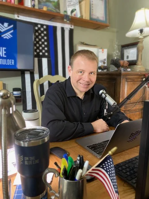 Image of Wayne Mulder in the On the Blue Line Studio, Host of the On The Blue Line Podcast