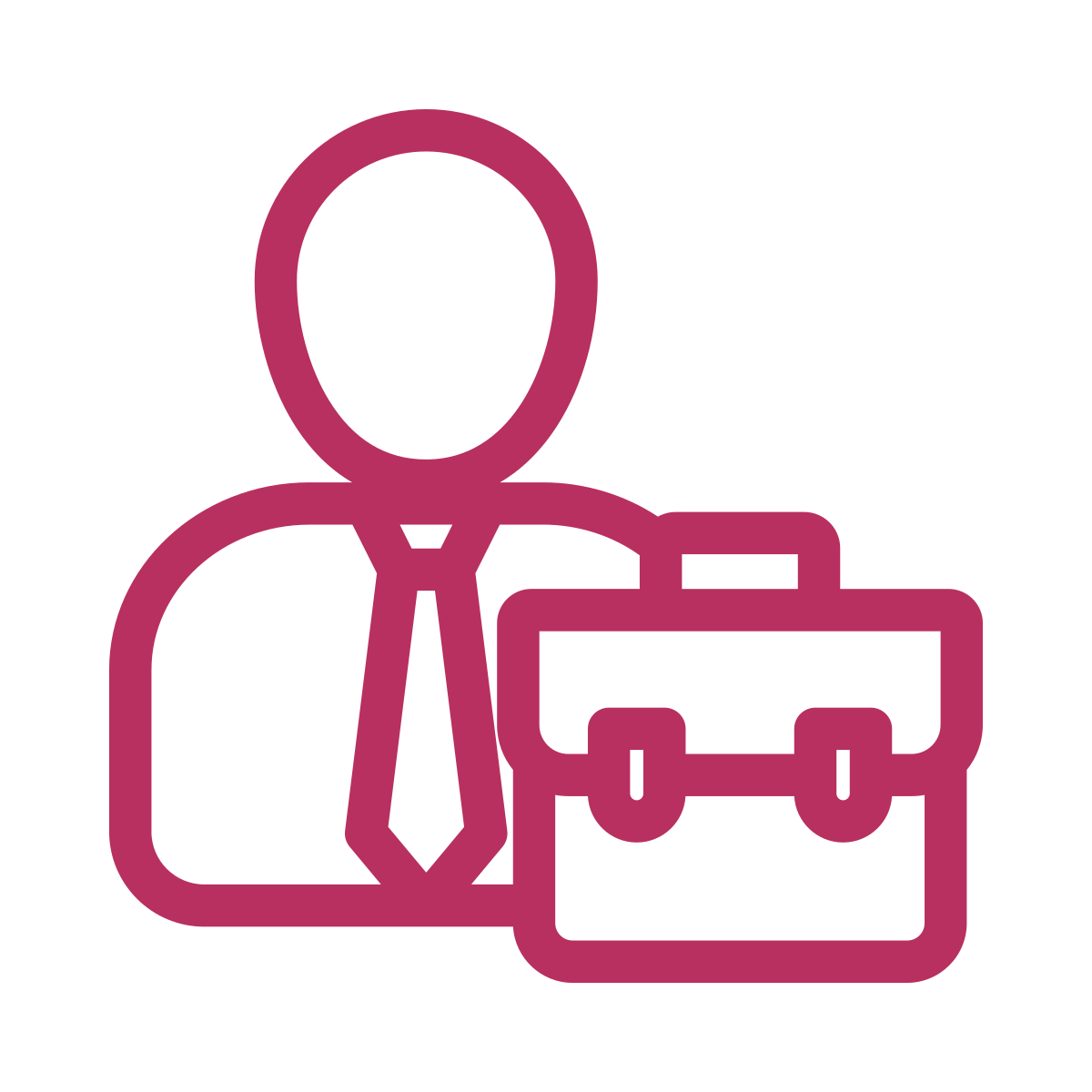 Line drawing of a person with a briefcase, wearing a tie.