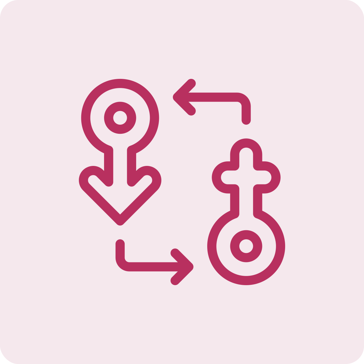 Flowchart icon with two nodes connected by arrows, indicating a process or data transfer.