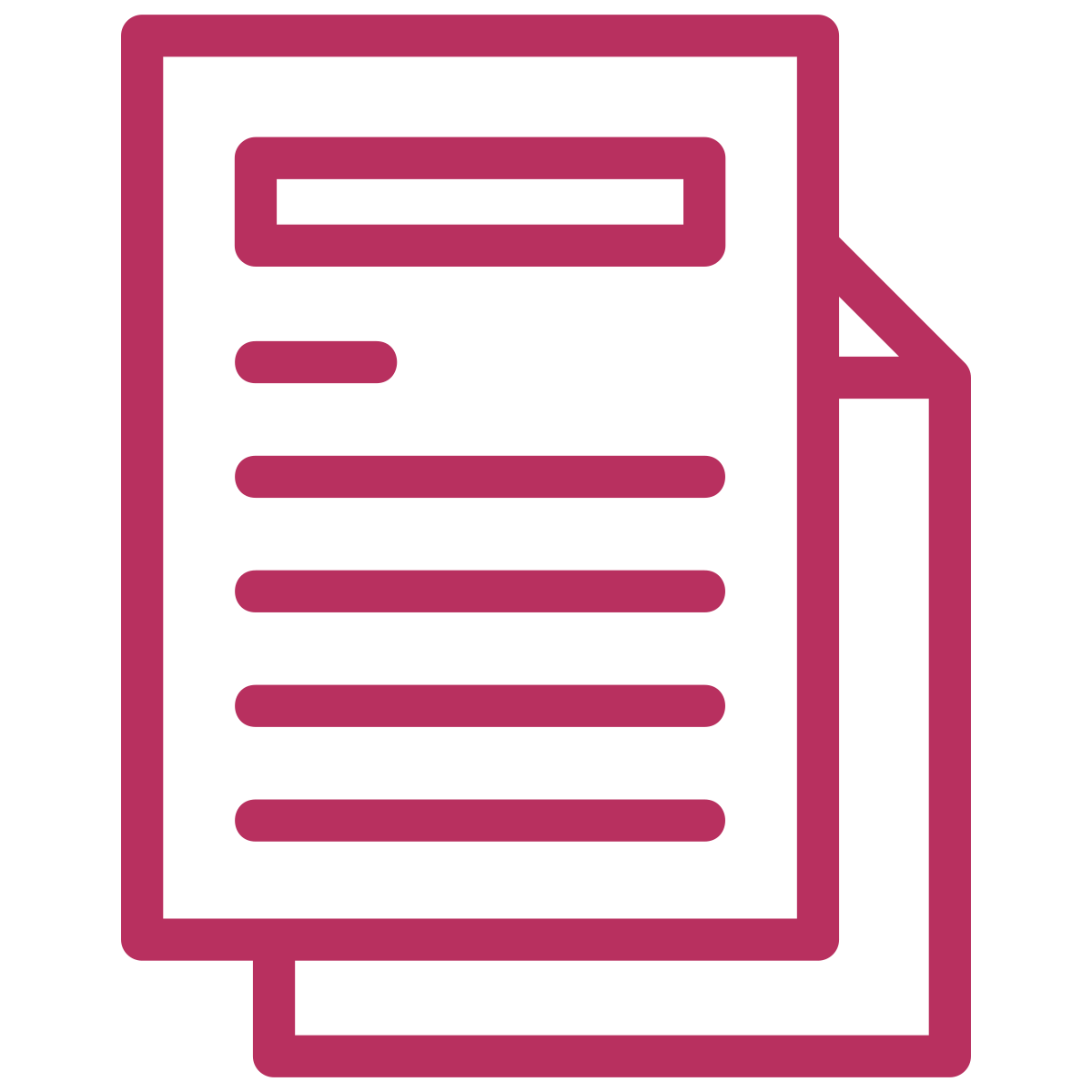 Icon of a document and a sheet of paper, both in purple outline.