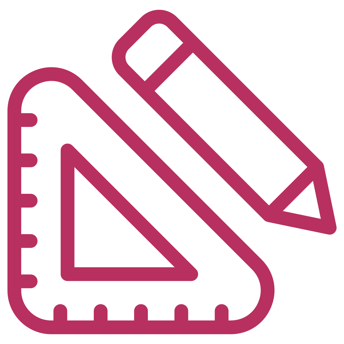 Icon of a ruler and a set square used for measuring and drawing