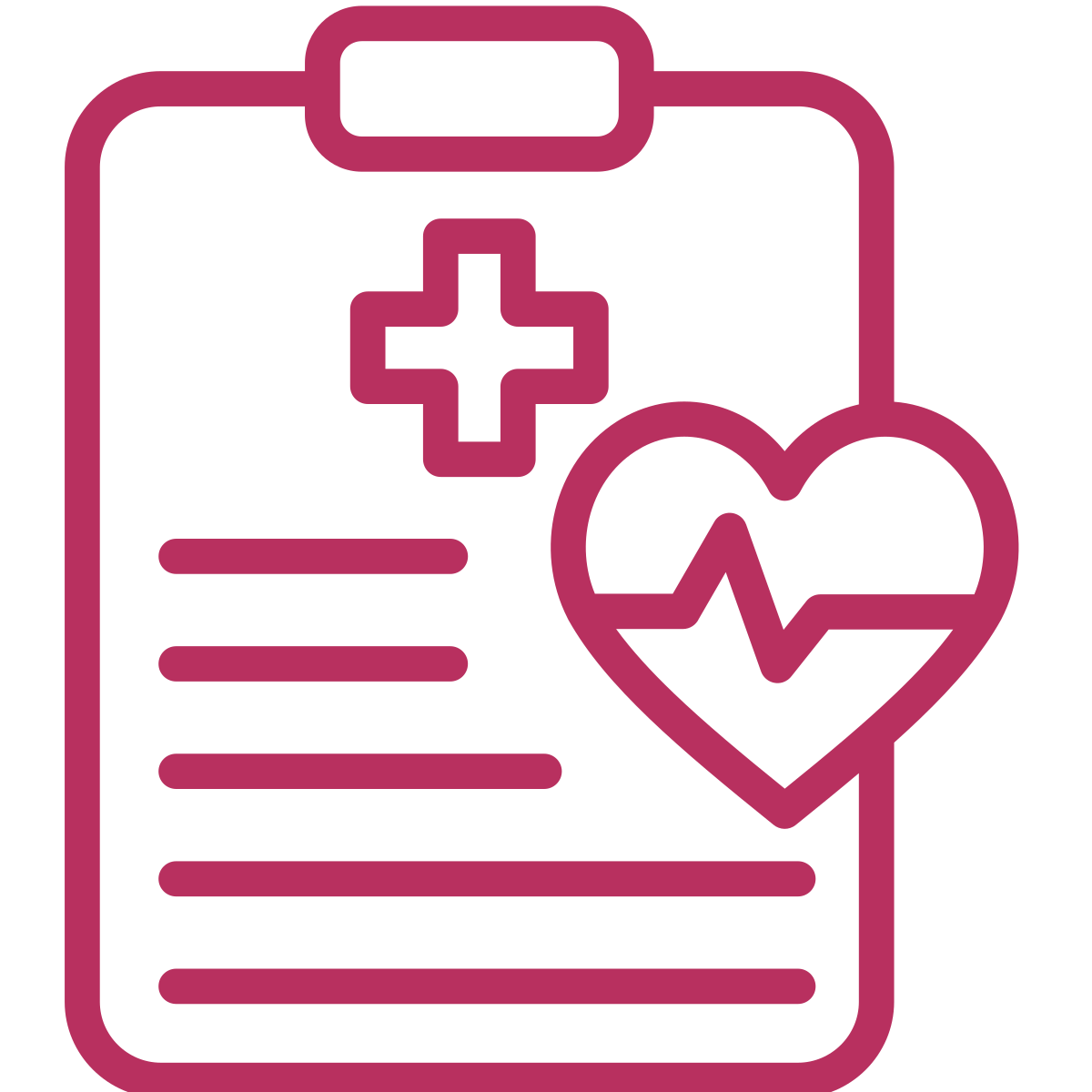 Medical document with a cross symbol and a heart with an ECG line.