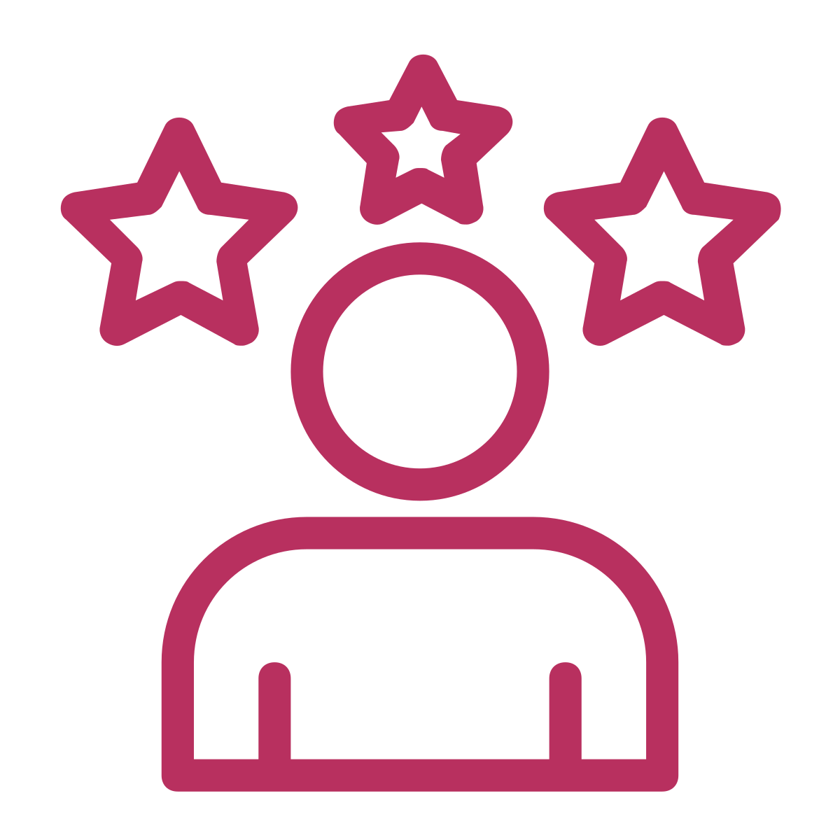 Icon of a person with three stars above their head, indicating recognition or success.