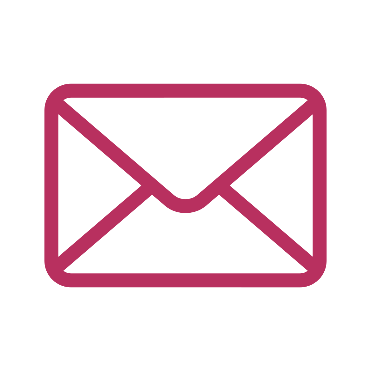 Outline of a pink email envelope icon on a black background.