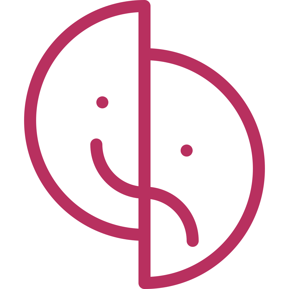 A stylized pink dollar sign with a smiley face, divided into two halves.