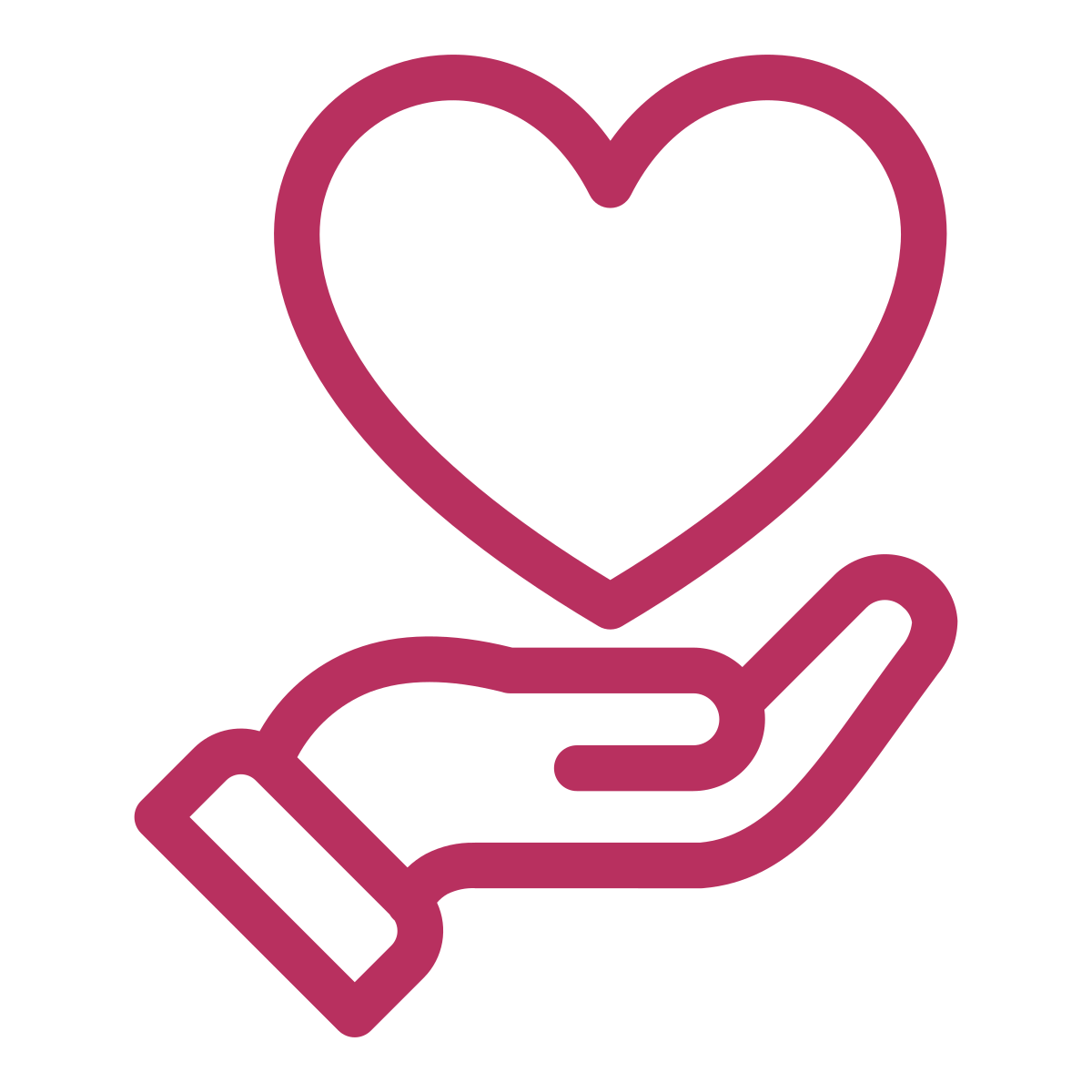 Outline of a hand supporting a heart.