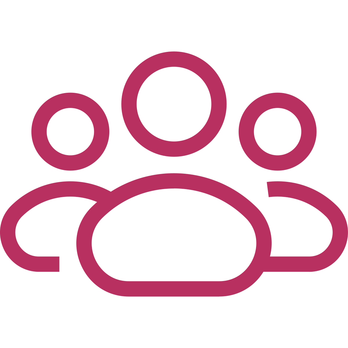 Icon of three people, with the middle one larger, in purple outline.