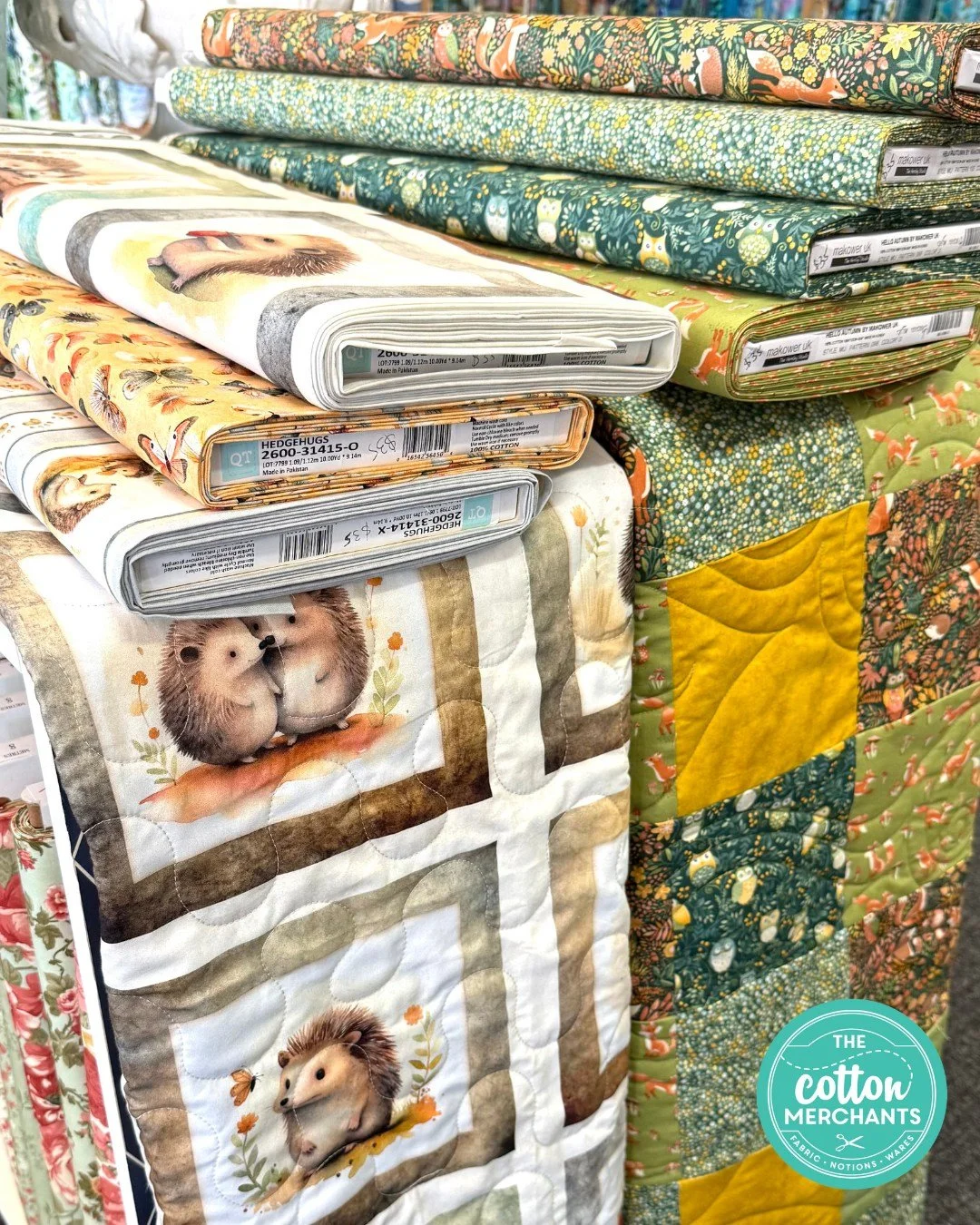 A gorgeous array of kids fabrics inlcluding an easy peasy panel ready to make up into a cot quilt.  Foxes, hedgehogs and owls parade across the landscape of these cute quilts.

Available instore at The Cotton Merchants 
37 Wynyard St Tumut NSW 2720
0