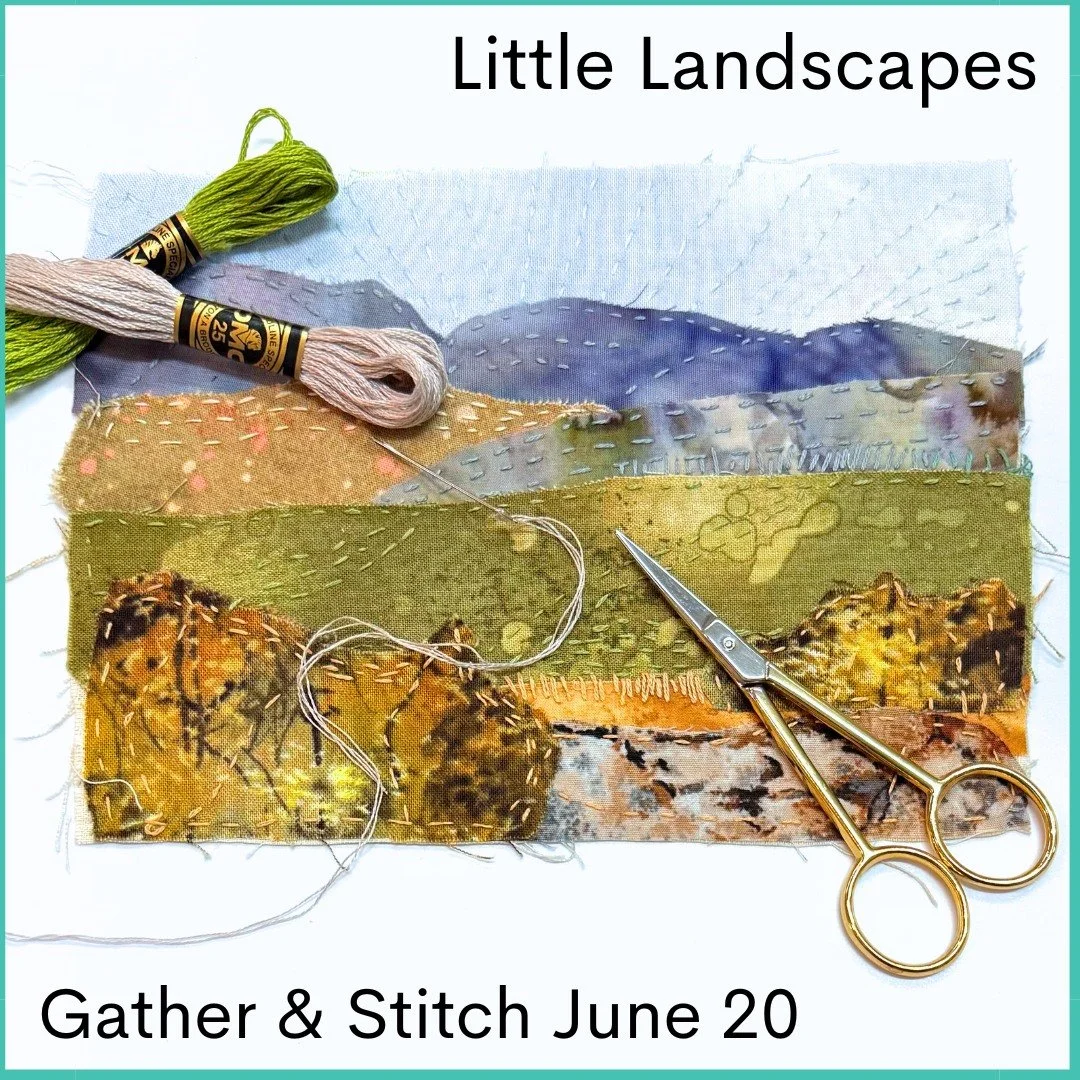Join us for Gather &amp; Stitch, Saturday June 20 from 1pm to 3.30pm, at The Local Pizzeria to create a gorgeous little stitched textile landscape.  Suitable for beginners to advanced stitchers. 
On arrival you will receive the kit and during the aft