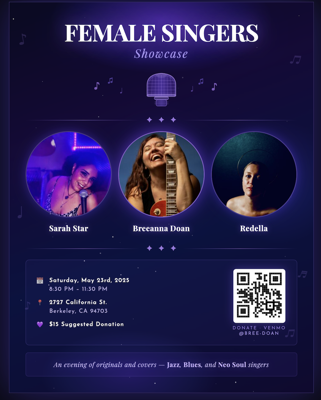 Breeanna Doan, Sarah Star, and Redella: Female Singers Showcase