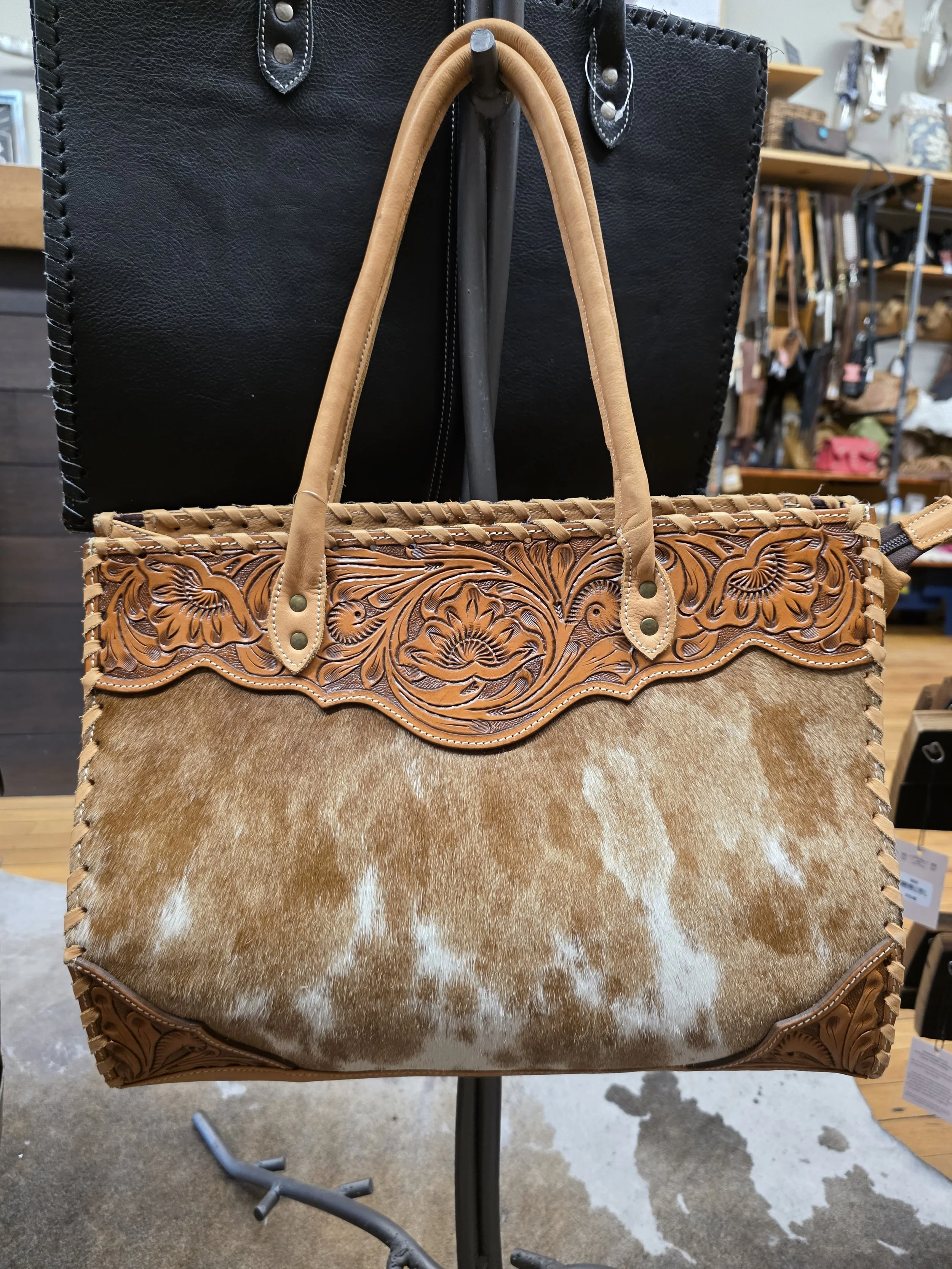 Brown And White Cowhide Tote