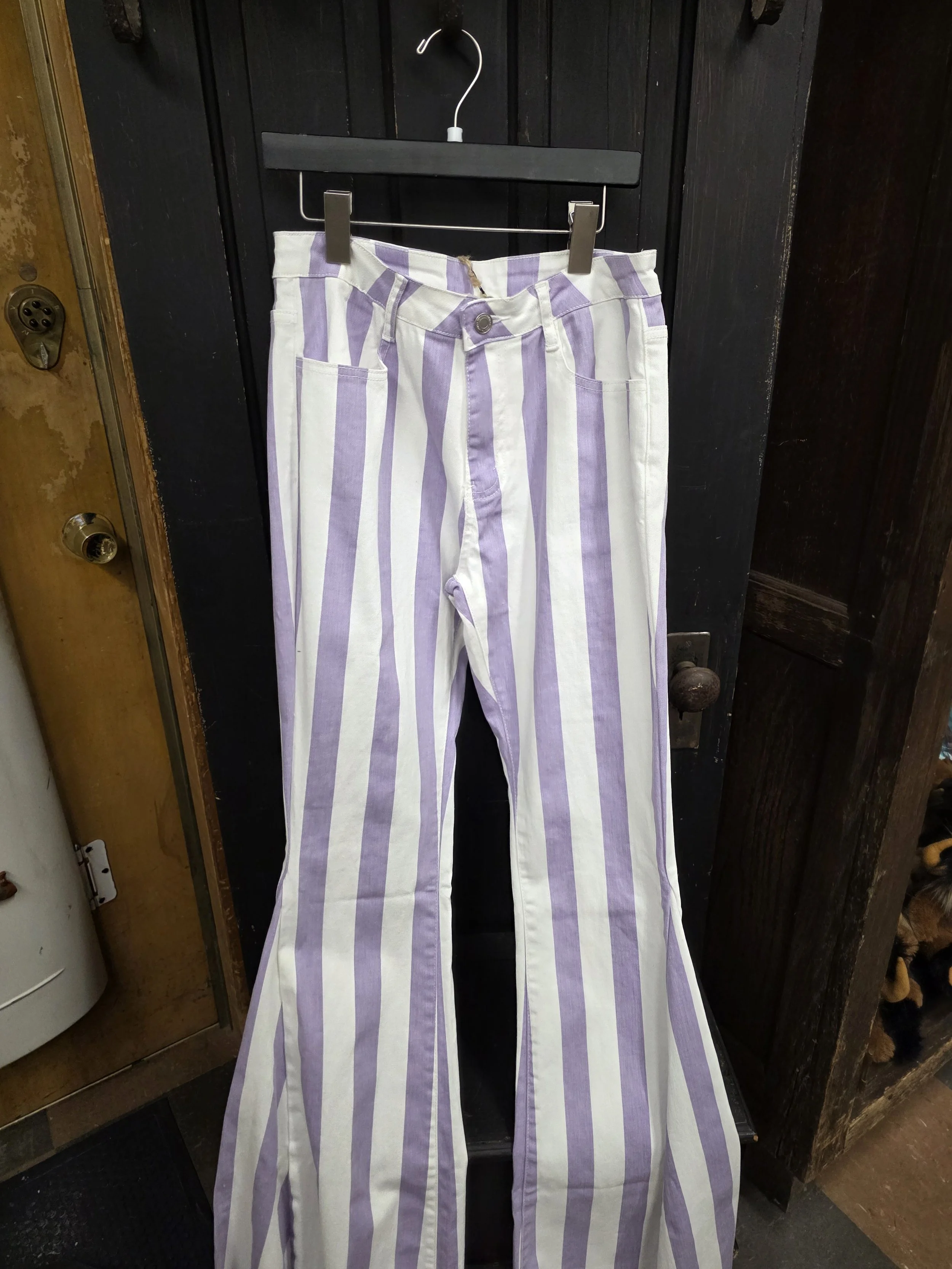 White And Purple Striped Jeans