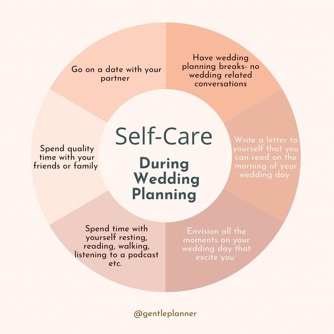 Taking care of your self during your wedding planning is so important. Having breaks from planning and conversations around the wedding allow you to rest and reset. Your self care may look different, the ways in which you bring balance and peace to y