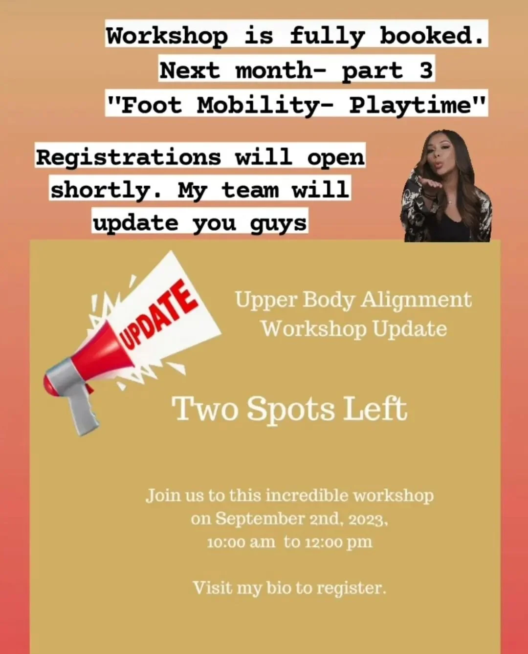 Yay! Super pumped about this workshop on Sat and can't wait to see the beautiful group of participants 🙏

This workshop is part 2 out of a series of 3 workshops.
1- Lower body alignment - Hip-foot connection
2- Upper body alignment - Torso and arms
