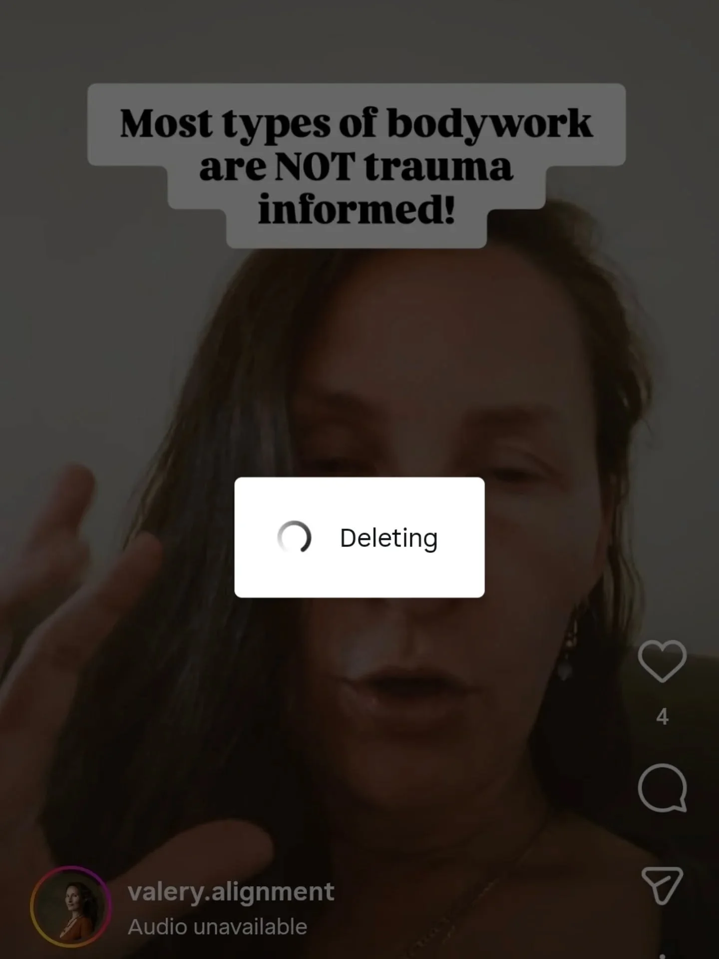 You can delete my voice, but you cannot delete my message!

I will keep speaking it far and wide.
YOU CANNOT HEAL TRAUMA BY CAUSING TRAUMA!

Yes, I am deleting this reel. The audio has been removed. There were no copywrited songs or external sounds.
