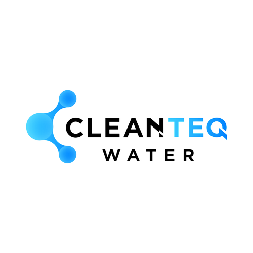 Logo for CLEAN TEQ WATER featuring a stylized blue water molecule and text in black and blue.