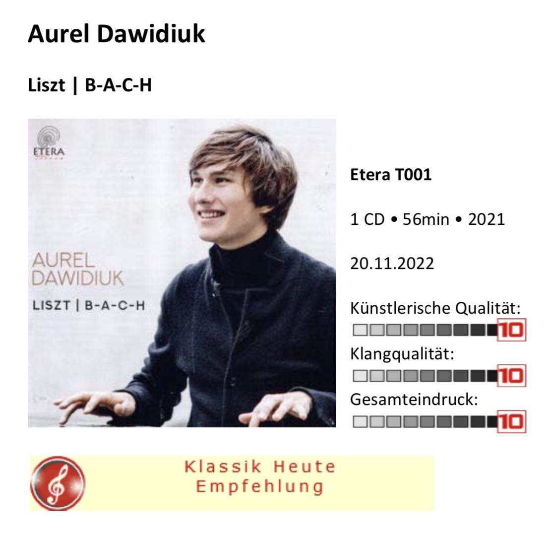 Ravishing review by Klassik Heute about Aurel Dawidiuk&rsquo;s debut CD Liszt | B-A-C-H ⭐️⭐️⭐️⭐️⭐️

http://www.klassik-heute.com/4daction/www_medien_einzeln?id=24117&amp;CDS30

#aureldawidiuk #debutcd #eterathesan