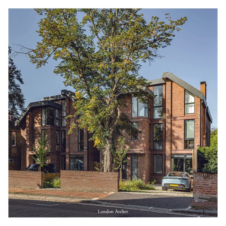 We completed our two contemporary five-bedroom houses overlooking Richmond Park, shaped by a strategy of light, proportion and environmental performance. Triple-glazed openings, stepped rear volumes and a crafted palette of brick, cast stone and oak 