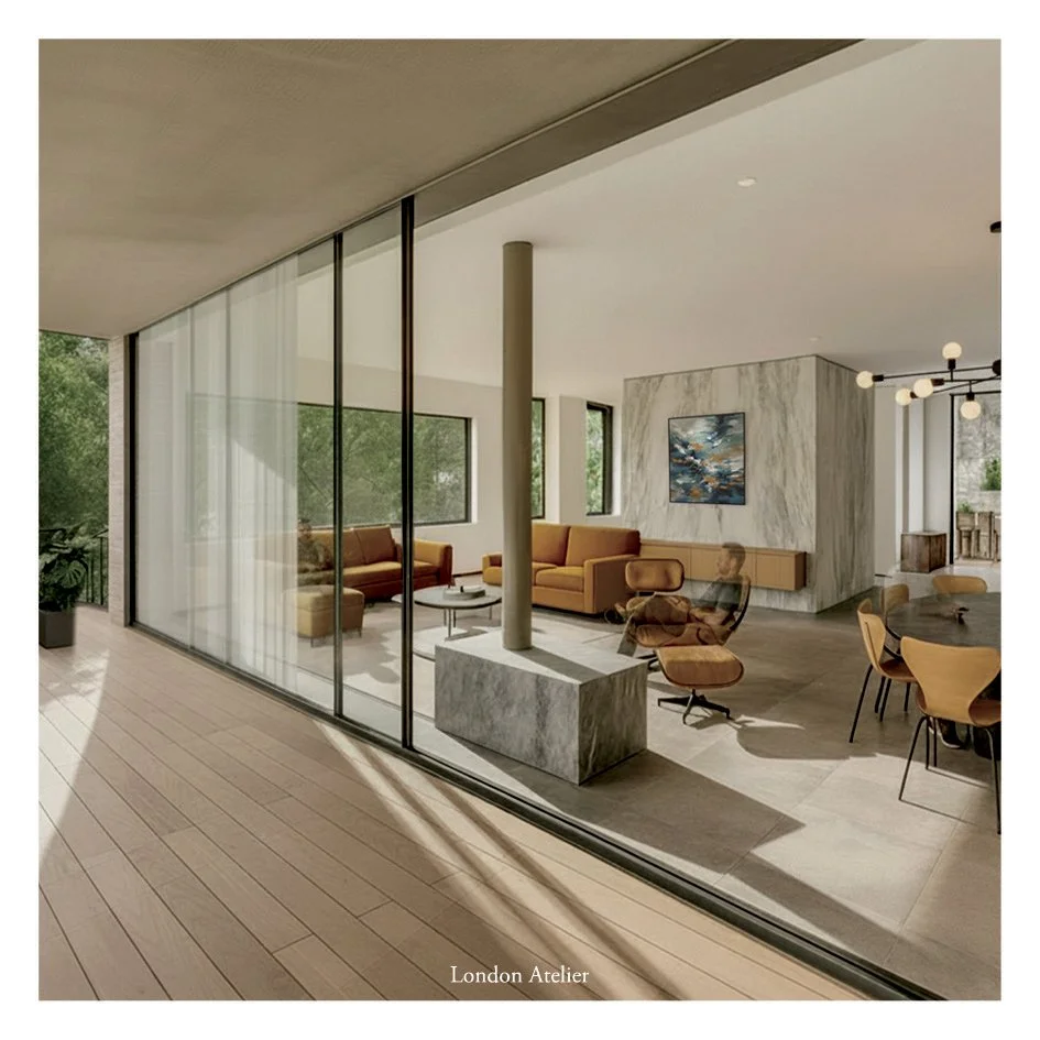 House on the Hill

Set into a sloping site near Richmond Park, this house is organised as a sequence of stepped volumes responding to the topography. Long glazed elevations draw daylight deep into the plan, framing views across the landscape. A restr