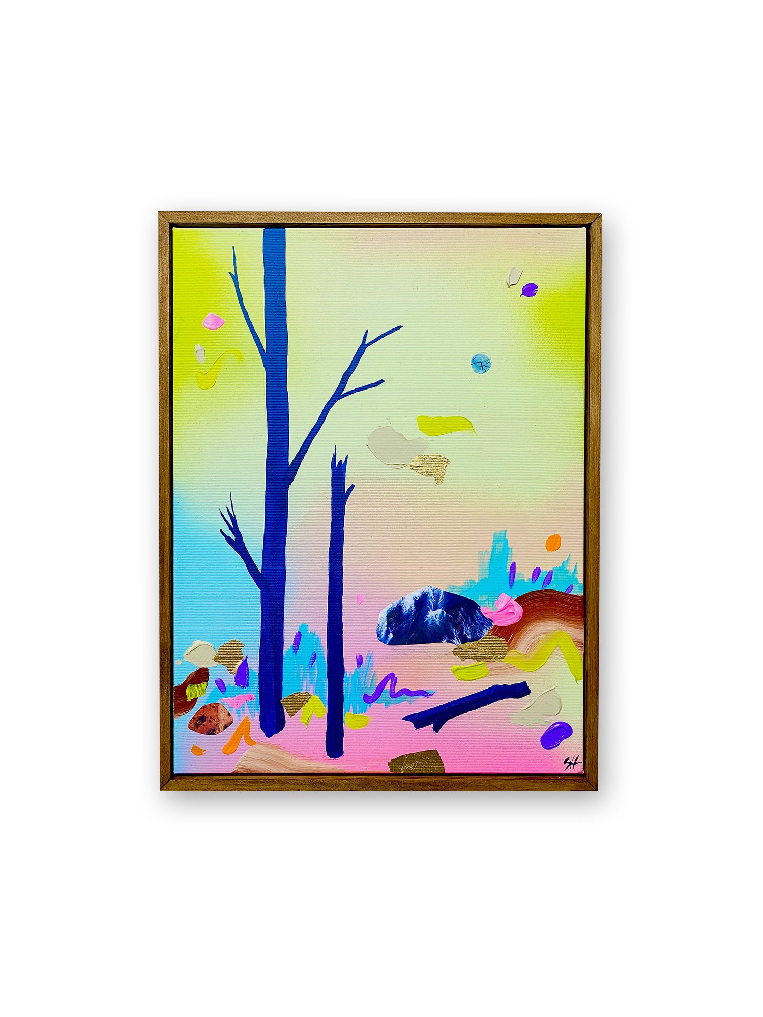 'Birch View', 12x16 inches. 2023.
Acrylic, collage, and spray paint on canvas.
Sold.