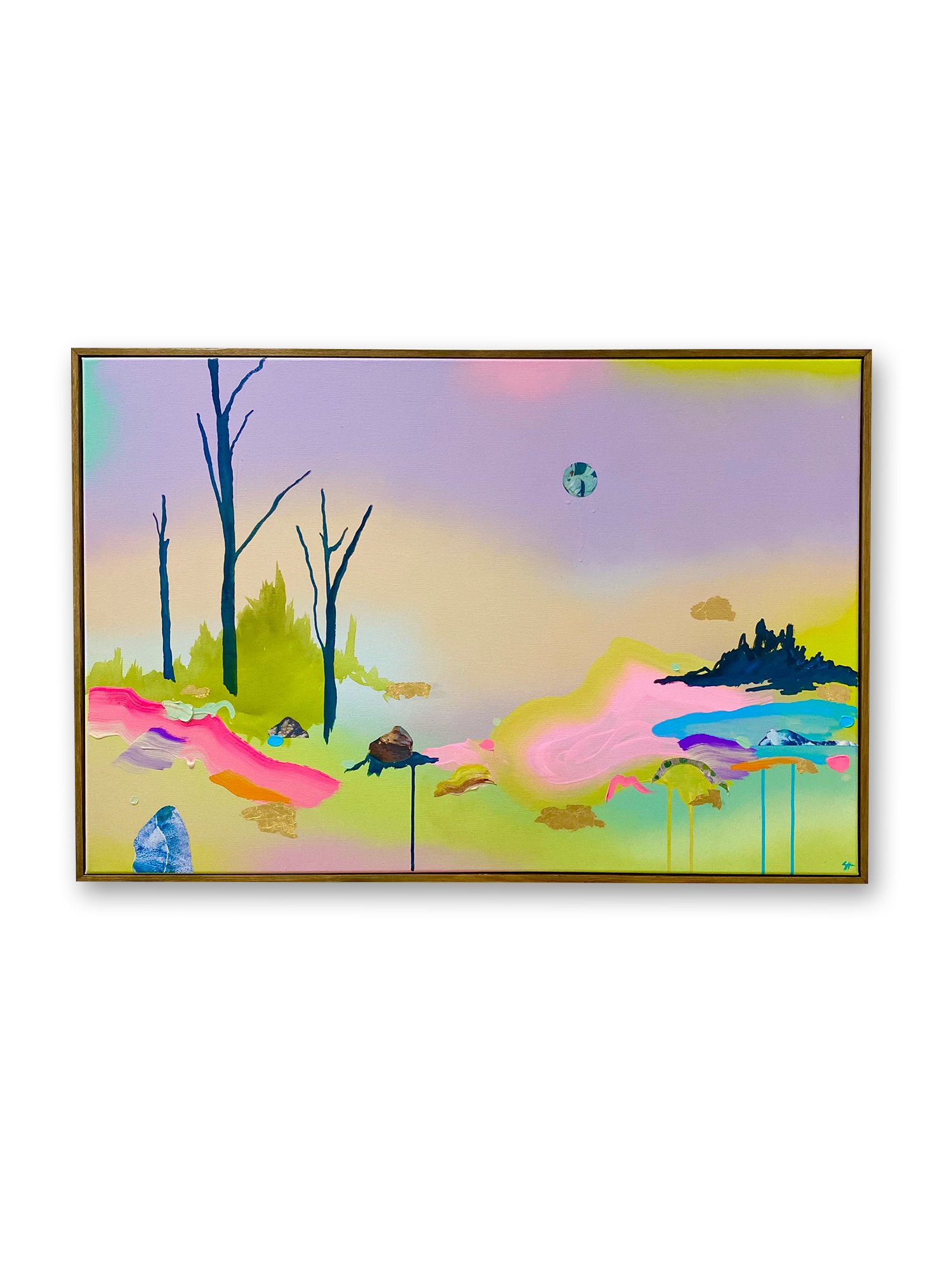 'Wanderlust', 24x36 inches. 2023.
Acrylic, collage, gold leaf and spray paint on canvas.
Available.