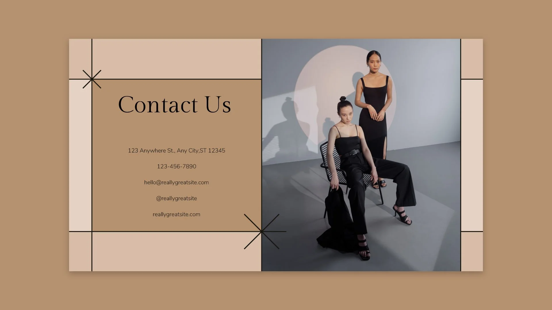 Contact page of Fashion Magazine Business Plan presentation with sophisticated, minimal design elements by Quirk Design Studio