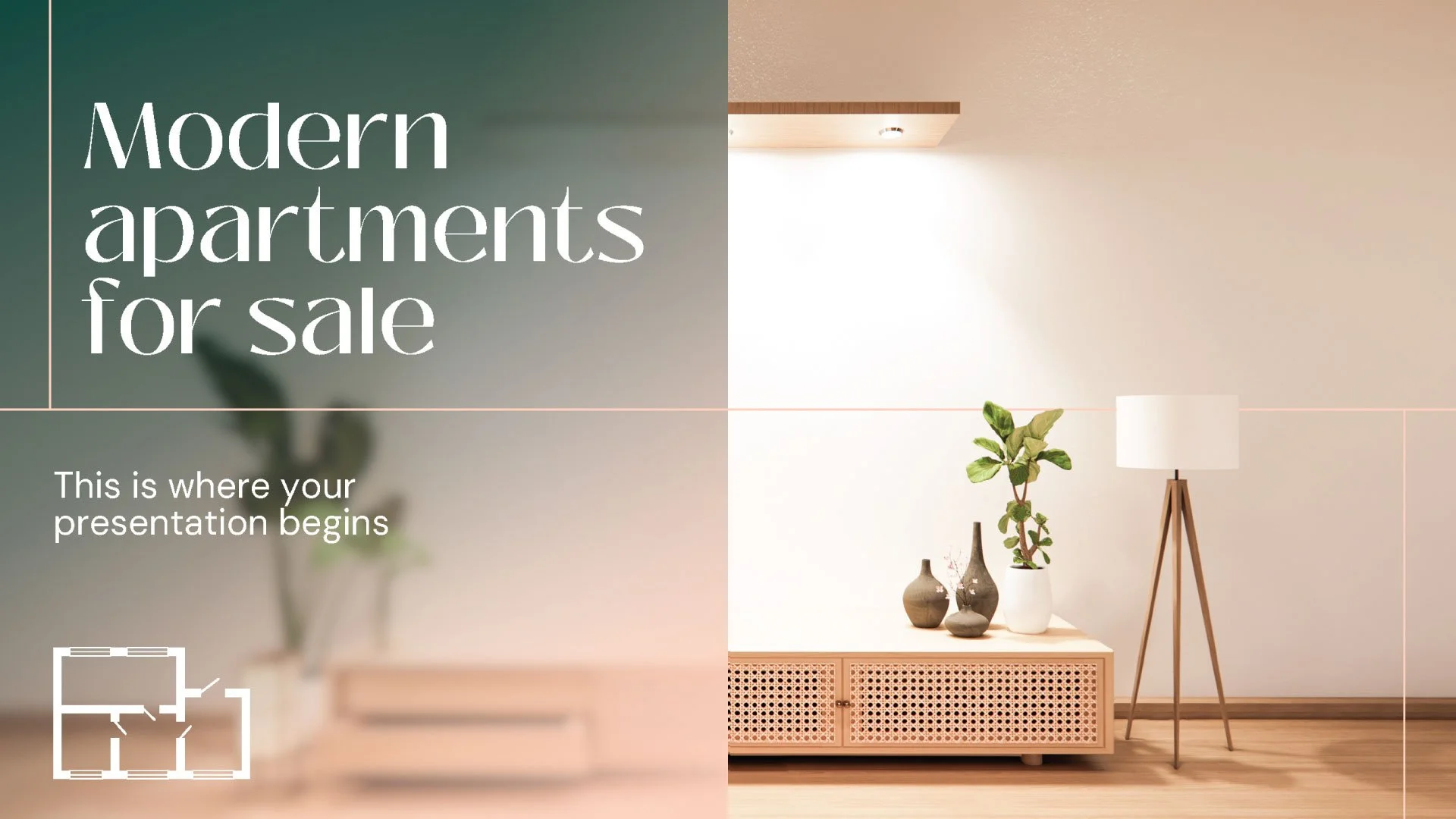 Cover page of the Modern Apartment for Sale presentation showcasing an elegant interior photo that highlights the apartment’s design