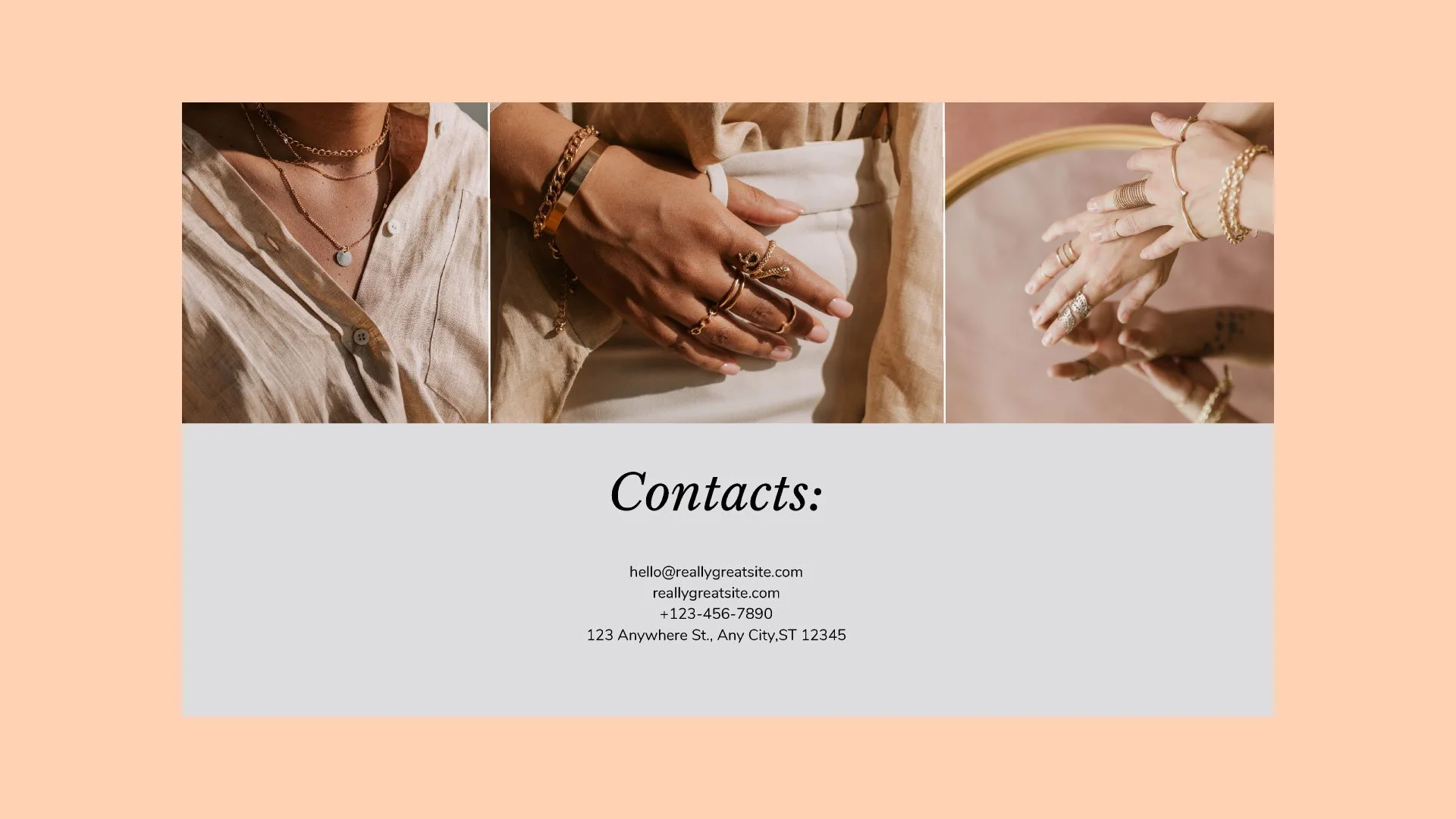 Contact Us Page from the Jewelry Online Shop presentation, elegantly designed with a photo-centric focus