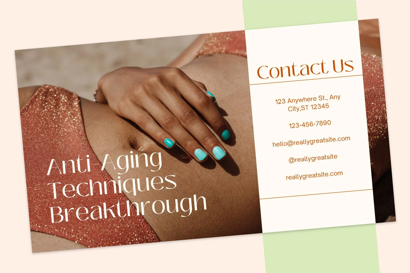 Contact Us page of Anti-Aging Skincare business presentation with clean, elegant design by Quirk Design Studio